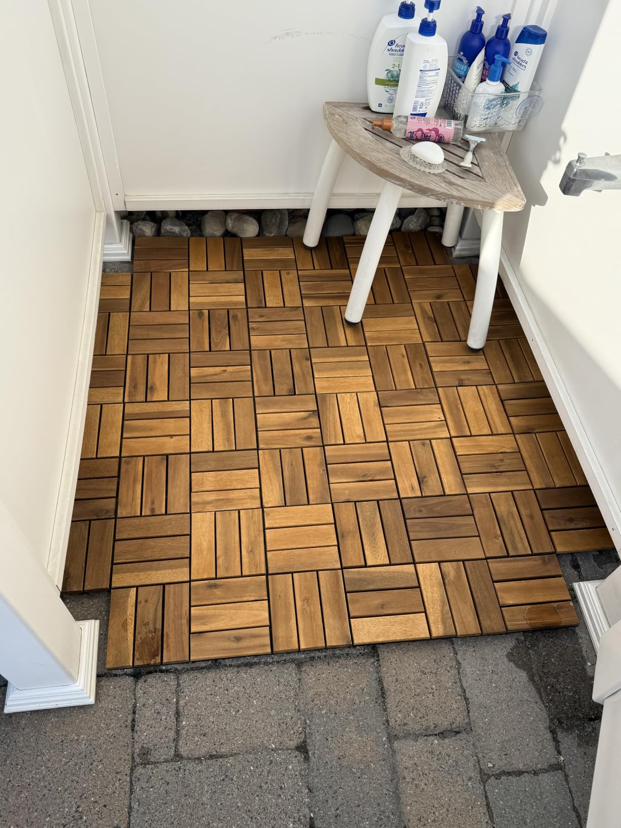 Acacia Wood Interlocking Deck Tiles, Patio & Backyard Tile, 12 in, 9 PCS customer photo 1