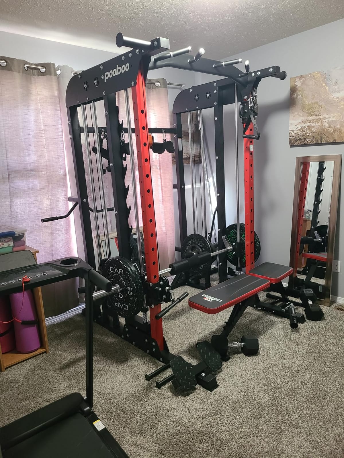 pooboo Power Cage Smith Machine with 2000LB Squat Rack Cable System | LAT Pulldown and Dual Pulley Cable Crossover with All-in-One Home Gym Machine, Adjustable Stations and Training Attachments customer photo 1