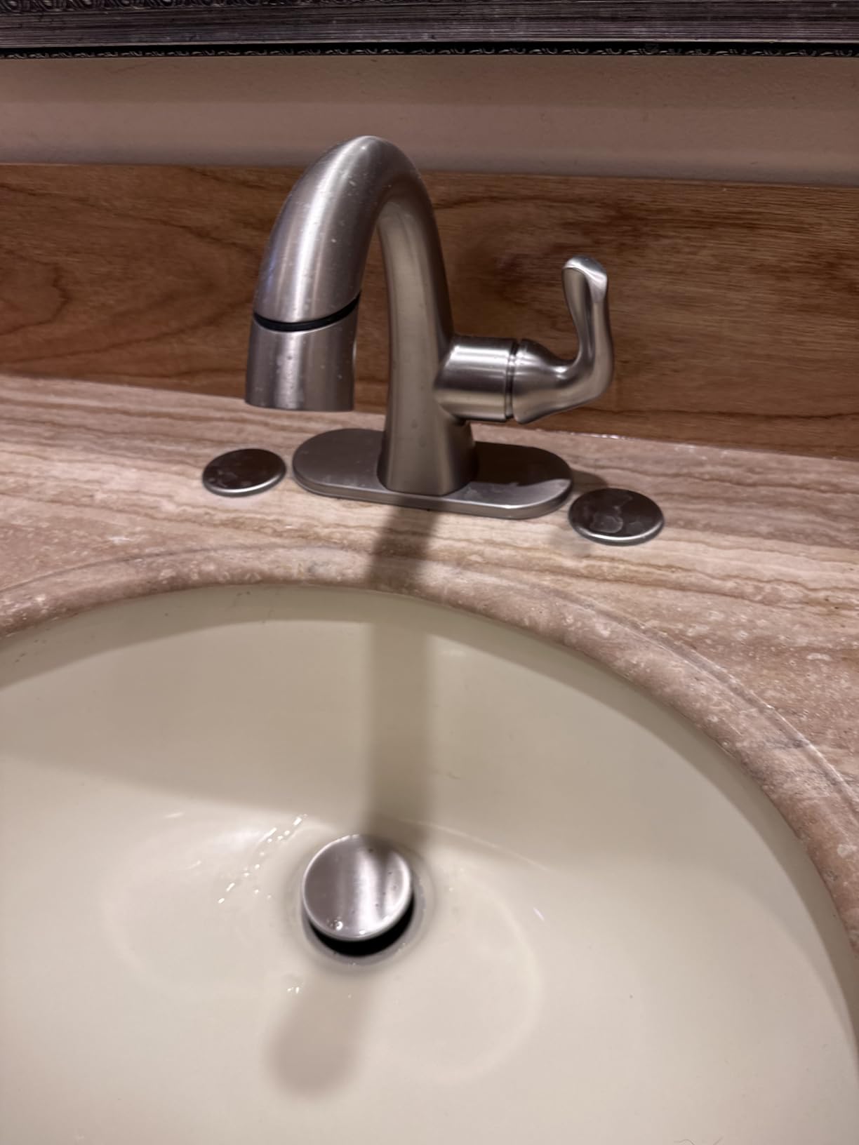 Delta Arvo 1 Hole Pull Down Bathroom Faucet with Sprayer, Brushed Nickel Single Hole Bathroom Sink Faucet with Pull Out Sprayer for Vanity, Push-Pop Drain, SpotShield Stainless 15840LF-SPPD customer photo 2
