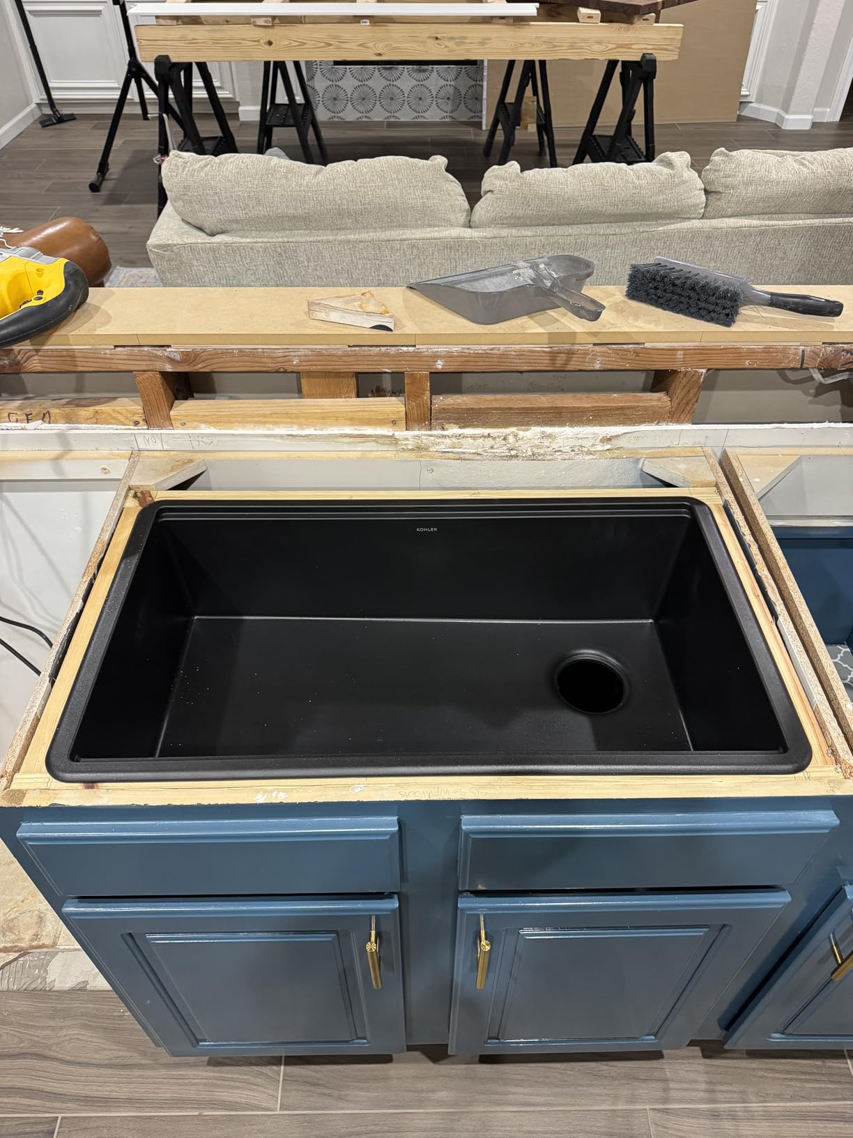 KOHLER Billings 32.5 Inch Undermount Single Bowl Stone Composite Kitchen Sink, Matte Black, K-33710-CM1 customer photo 1