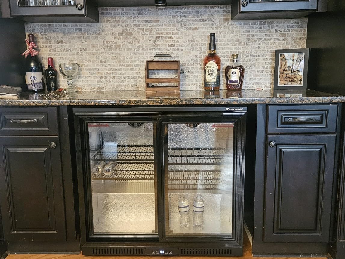36 inch Commercial Back Bar Cooler, Dual Sliding Glass Door | Under Counter Display Fridge, 6.5 cu.ft., 228 Cans, Lockable, 32-50°F Auto Defrost, LED Light, Removable Shelves, NSF7 & ETL customer photo 1