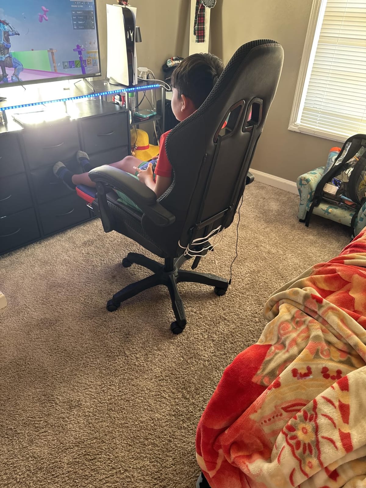Czlolo Gaming Chair, Racing Style RGB LED Lights Gaming Chairs for Adults and Kids, Lumbar Massager Gamer Chair, High Back Reclining Computer Chair with Footrest and Headrest (Black/Blue) customer photo 1