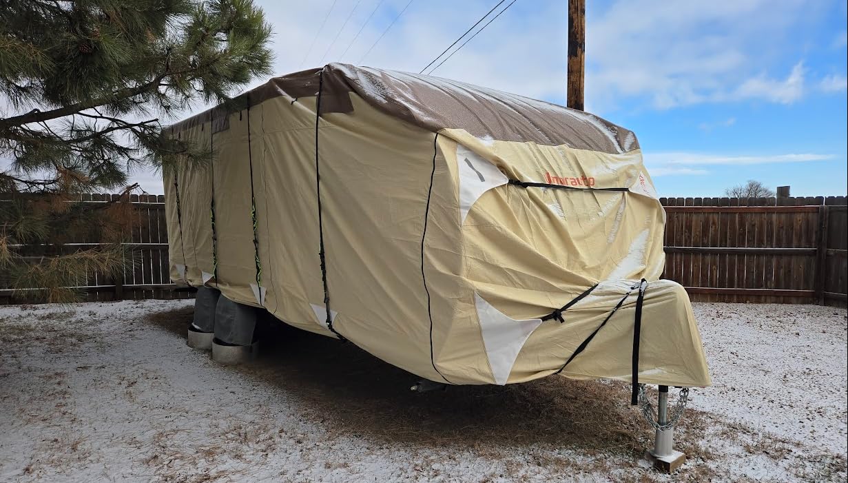 Class A RV Cover 34' ~ 37' - Upgraded Heavy-Duty 9-Layers Top Class A Motorhome Cover, Windproof & Breathable Toy Hauler Travel Trailer Covers Includes 3 Extra Straps & Gutter Covers customer photo 1