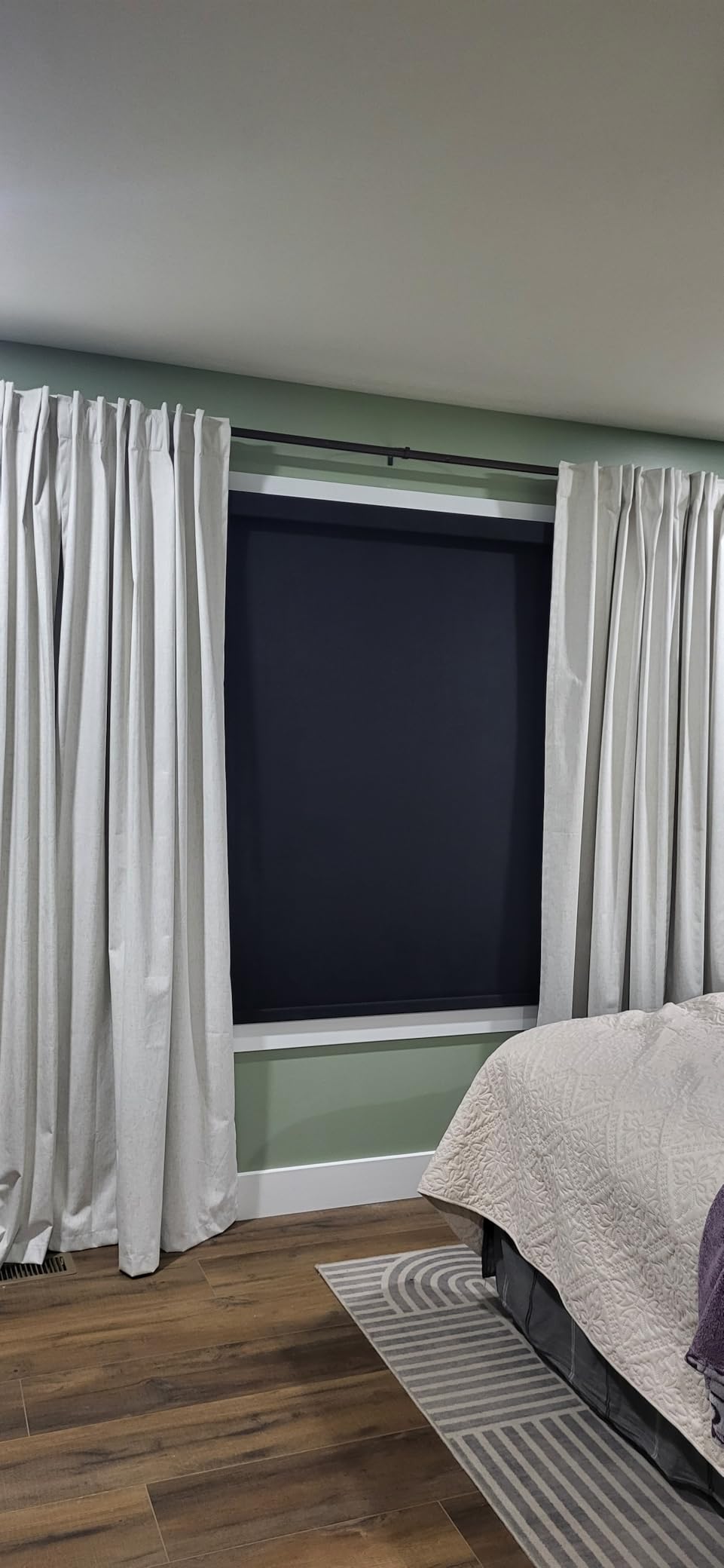 Boolegon Motorized Roller Blinds with Remote Control, Blackout Linen Fabric-Matched Automatic Roller Shades for Windows, Rechargeable Electric Window Shades for Home, Office, Black, Custom customer photo 1