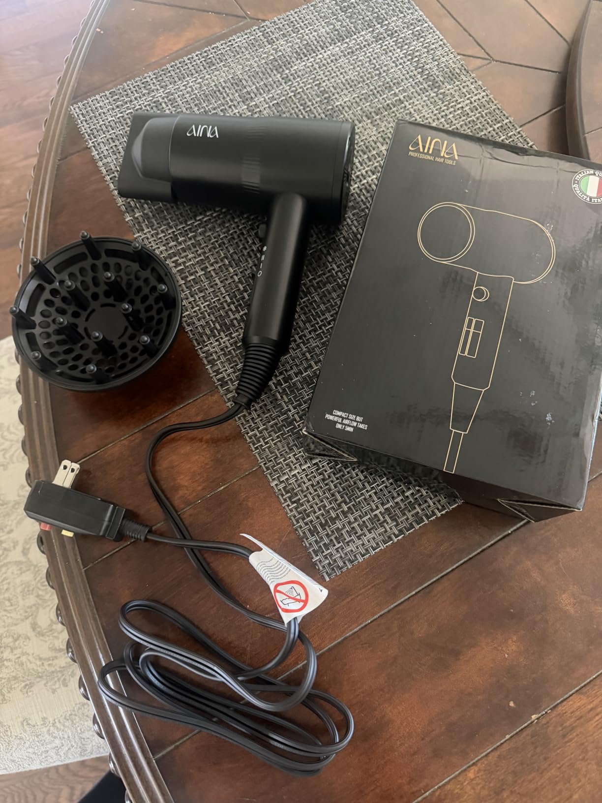 AINA Diffuser Hair Dryer Full-Featured Blow Dryer 110V/1600W (Vader Black) | 3 Heat/2 Speed | Cold Shut Button | Lightweight | Compact Size customer photo 2