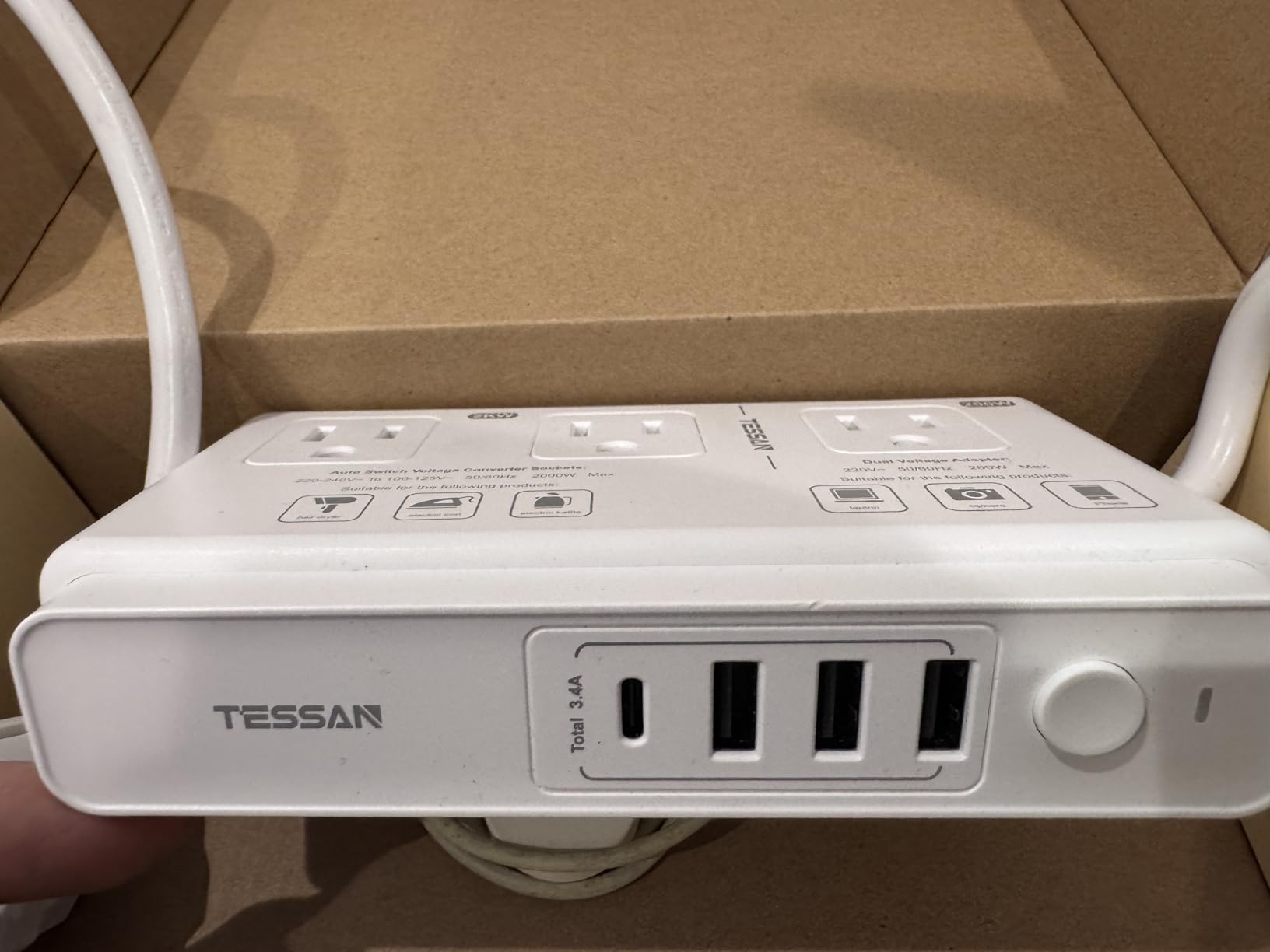 TESSAN Voltage Converter US to Europe, 220 to 110 Voltage Converter | Universal Travel Adapter, 4 USB Ports (1 USB C), 3 AC and EU UK AU IT in ZA Plug Power Adapter, Step Down Transformer, 4 FT customer photo 2