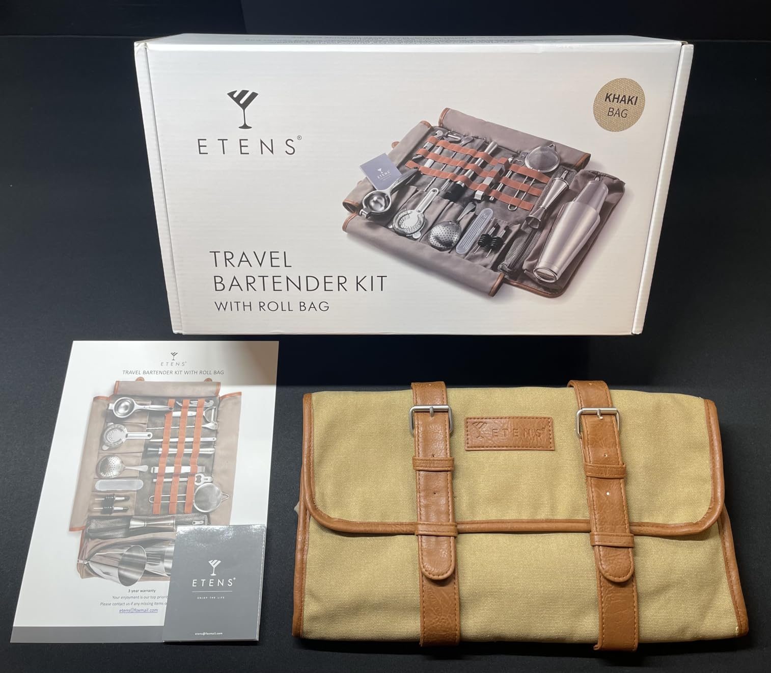 Etens Travel Bartender Kit - 22-Pc Bartending Kit with Bar Tools Bartender Accessories, Waxed Canvas Tool Bag - Professional Stainless Steel Bar Tools Set with Standard Jigger, Unbreakable Squeezer customer photo 2