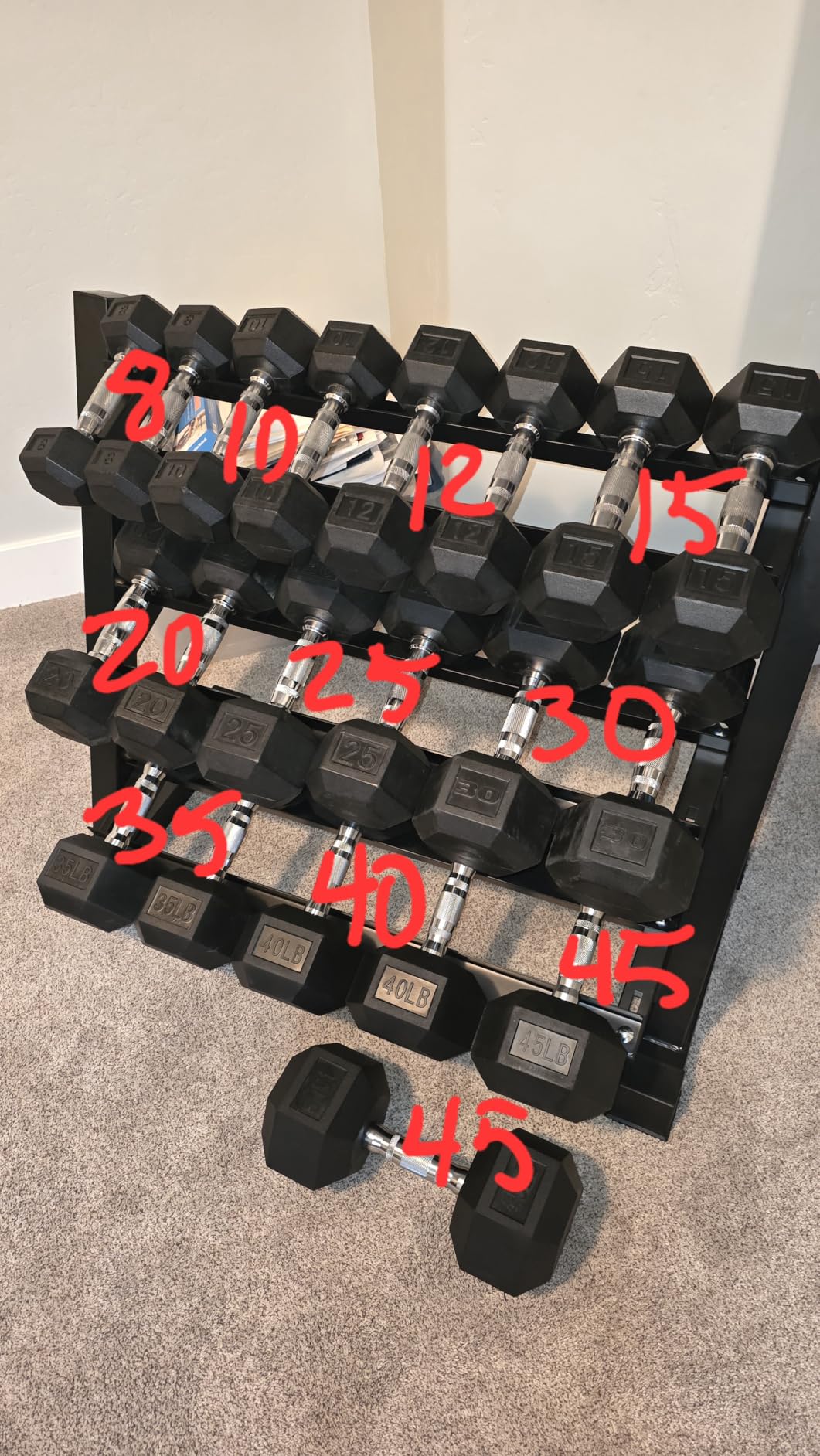 Amazon Basics 3-Tier Adjustable Dumbbell Weight Rack, Sturdy Steel Stand Only, Black customer photo 1