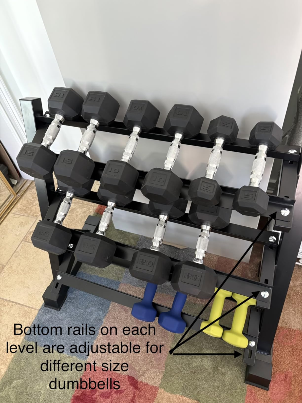 Amazon Basics 3-Tier Adjustable Dumbbell Weight Rack, Sturdy Steel Stand Only, Black customer photo 2