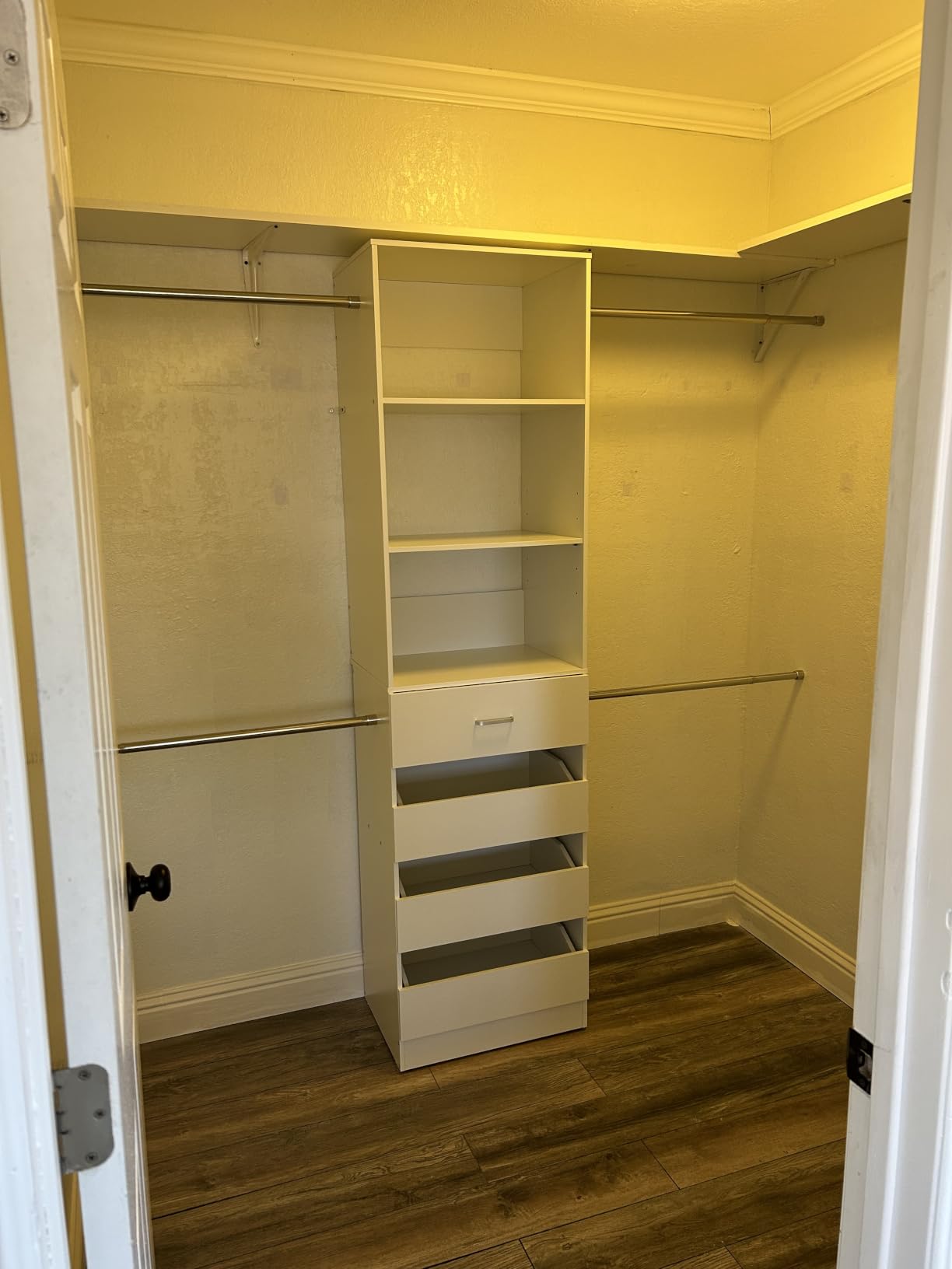 Aheaplus Closet System, 4-9Ft Closet Organizer with 4 Wooden Drawers, Wood Closet Organizer System with Tower, Walk-in Closet Organizer Wardrobe Clothes Rack with 4 Hanging Rods, Garment Rack, White customer photo 1