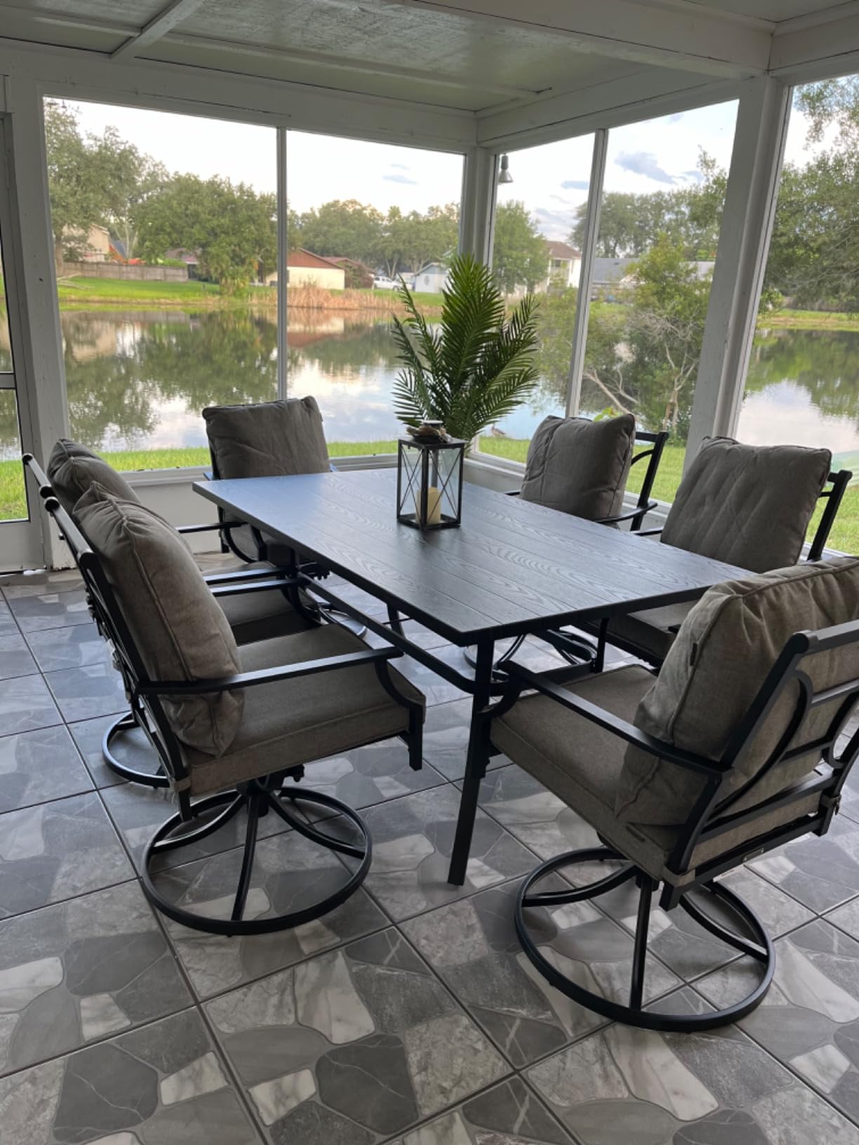 Grand patio 9-Piece Patio Dining Set for 8, E-Coated Outdoor Dining Set Swivel Patio Dining Chairs with Olefin Cushions & 1 Black Extendable Rectangular Table for 6-8 Person customer photo 2