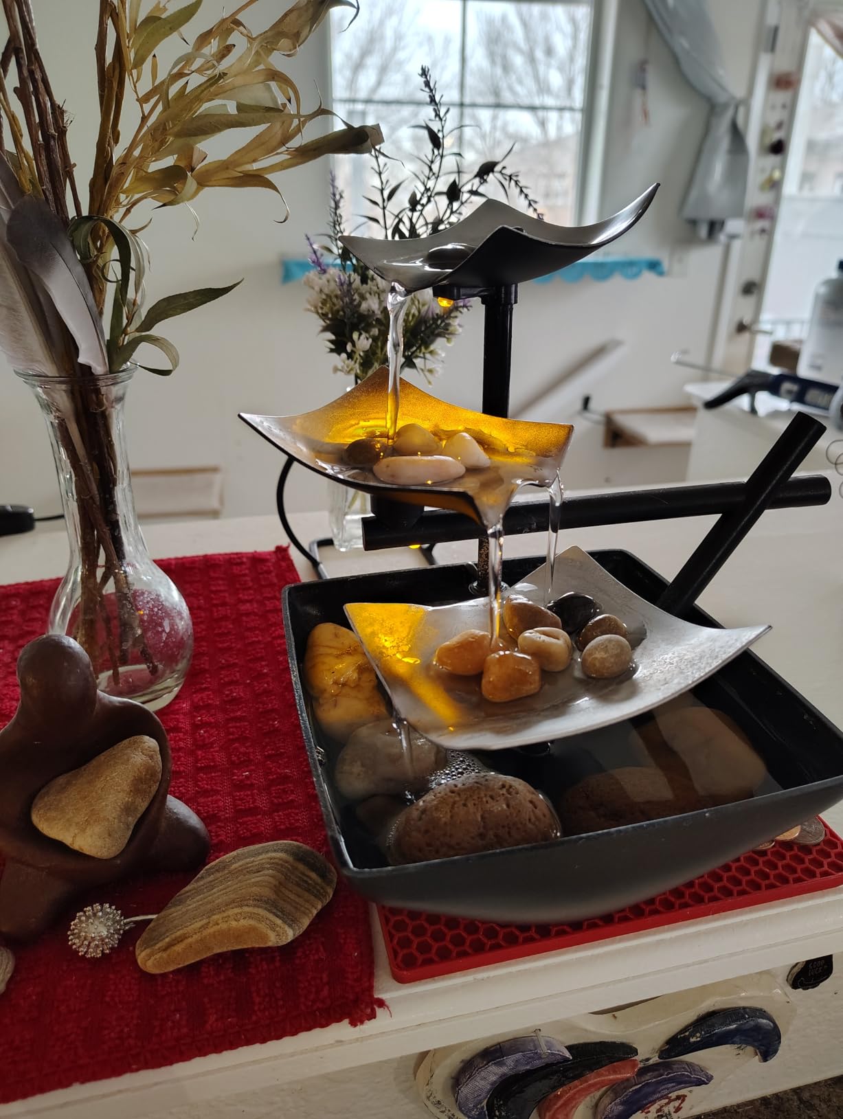 Homedics Tabletop Water Fountain, 3 Tier Indoor Waterfall Fountain with Natural River Rocks, Quiet Pump for Relaxation, Zen Home & Office Desk Decor customer photo 2
