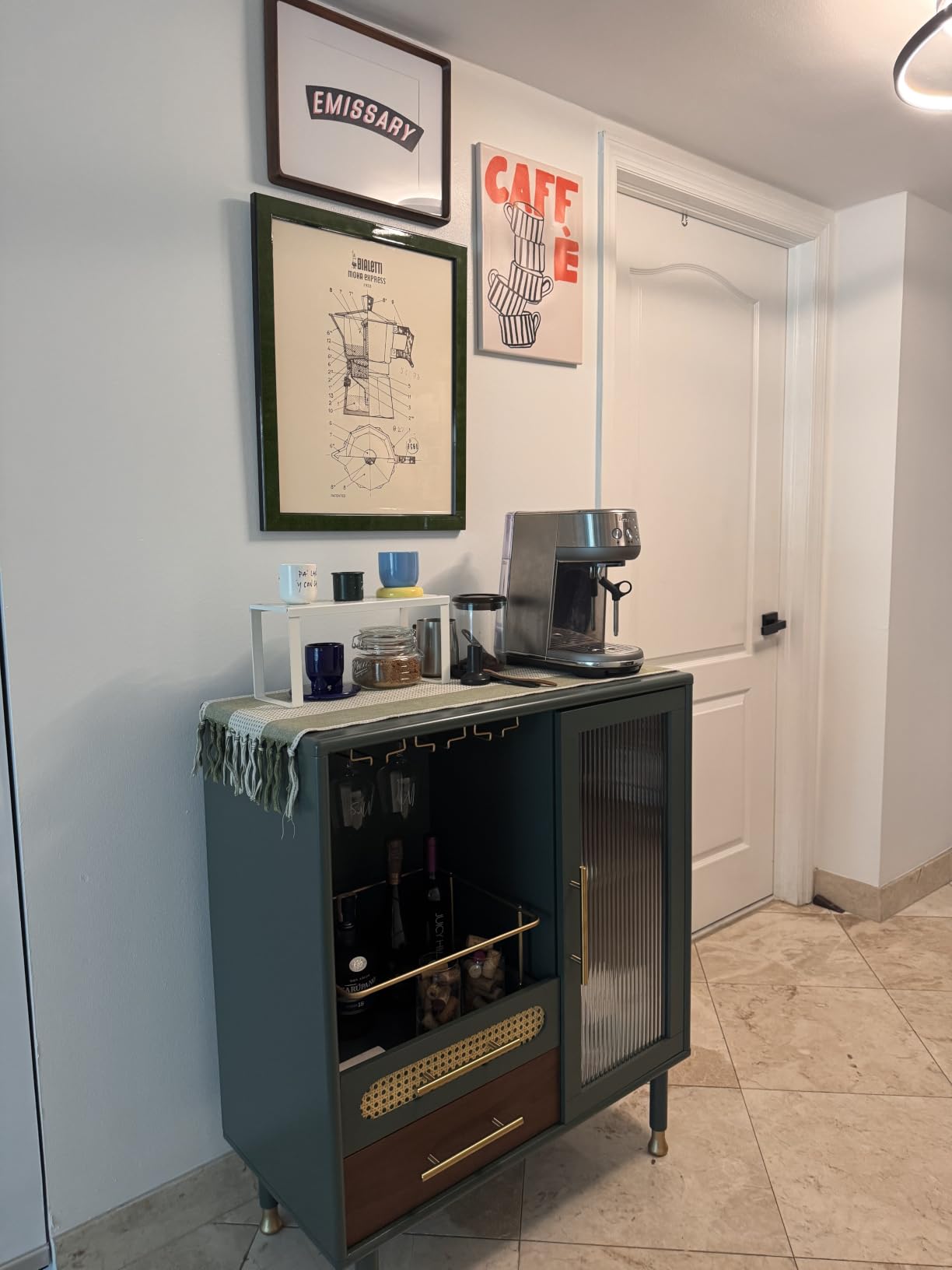 ARTPOWER Modern Coffee Bar Cabinet with Pull-Out Wine Storage, Green | Bar Cart with Wine Glass Rack and Drawers, Liquor Cabinet for Kitchen, Dining Room, Living Room customer photo 2