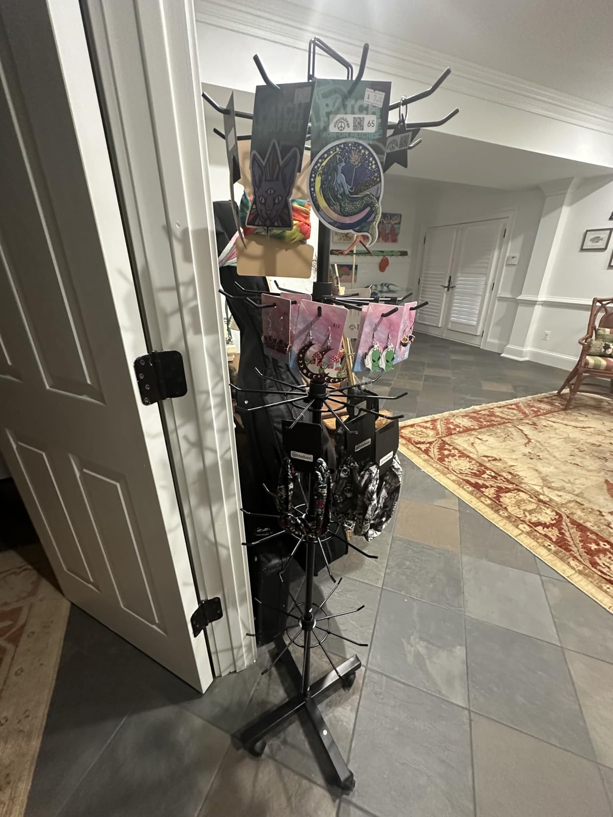 5 Tier Retail Display Stand Store Display Rack, Black | Metal Spinning Display Stand Rack with Wheels Keychain Jewelry Stocking Hat Display Stand with Hooks for Malls, Retail Store customer photo 2