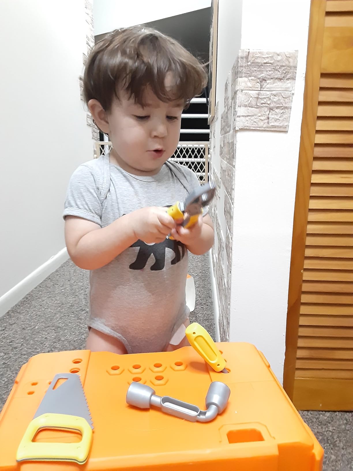 Lehoo Castle Kids Tool Bench with Electric Drill, Realistic Tools, Trucks | 2 in 1 Construction Workbench and Tool Box, Toddler Tool Bench Set with Take Apart Trucks, Tool Workshop Playset for Ages 3-5 customer photo 2