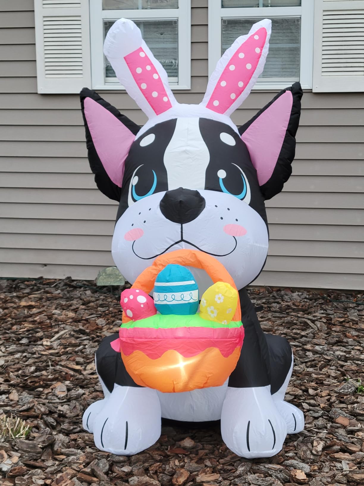 5 FT Easter Inflatables Dog Outdoor Decoration, LED Blow Up Yard Cute Dog with Easter Eggs customer photo 1