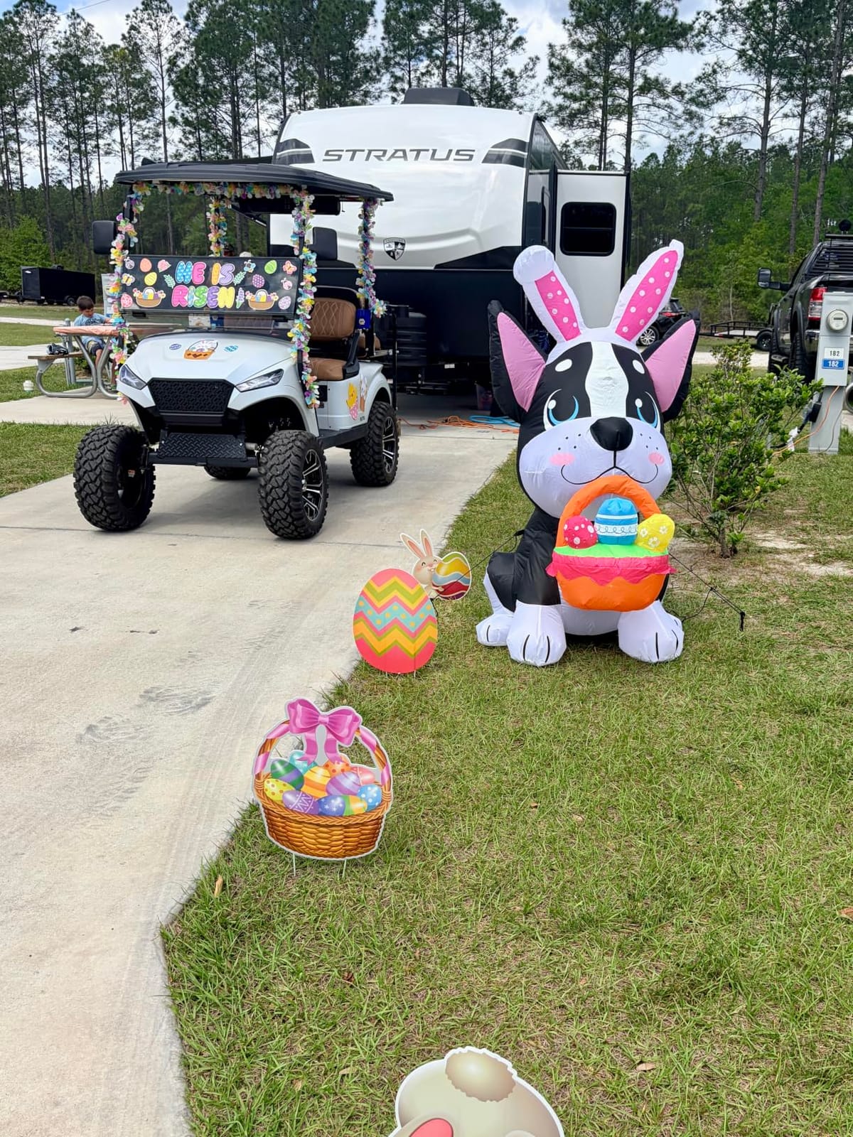 5 FT Easter Inflatables Dog Outdoor Decoration, LED Blow Up Yard Cute Dog with Easter Eggs customer photo 2