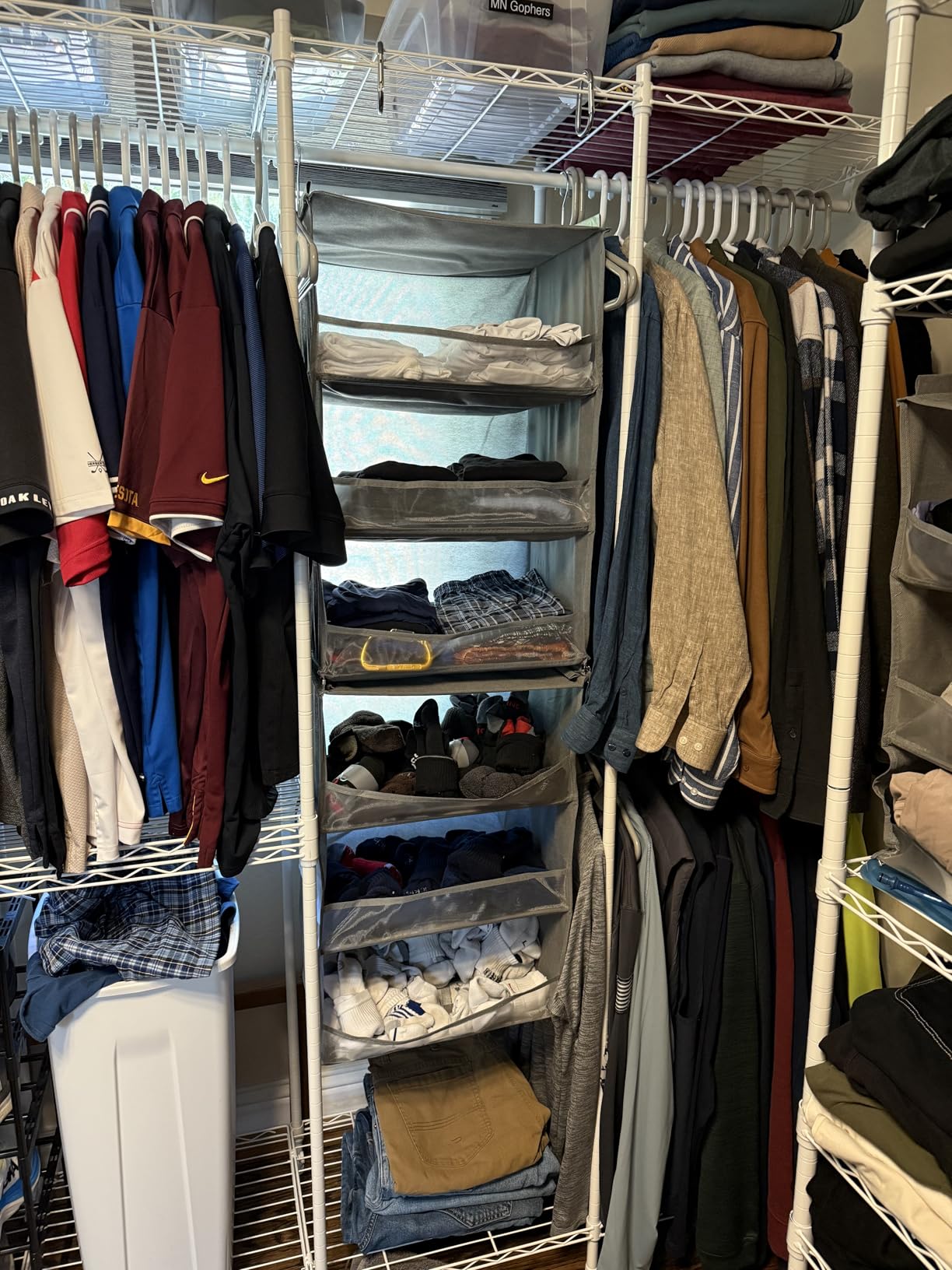 SONGMICS Hanging Closet Organizer, 6-Tier Fabric Storage Shelf, Separable Closet Hanging Shelf with Side Pockets, Foldable, Metal Hooks and Bamboo Inserts, Dove Gray URCH007G01 customer photo 1