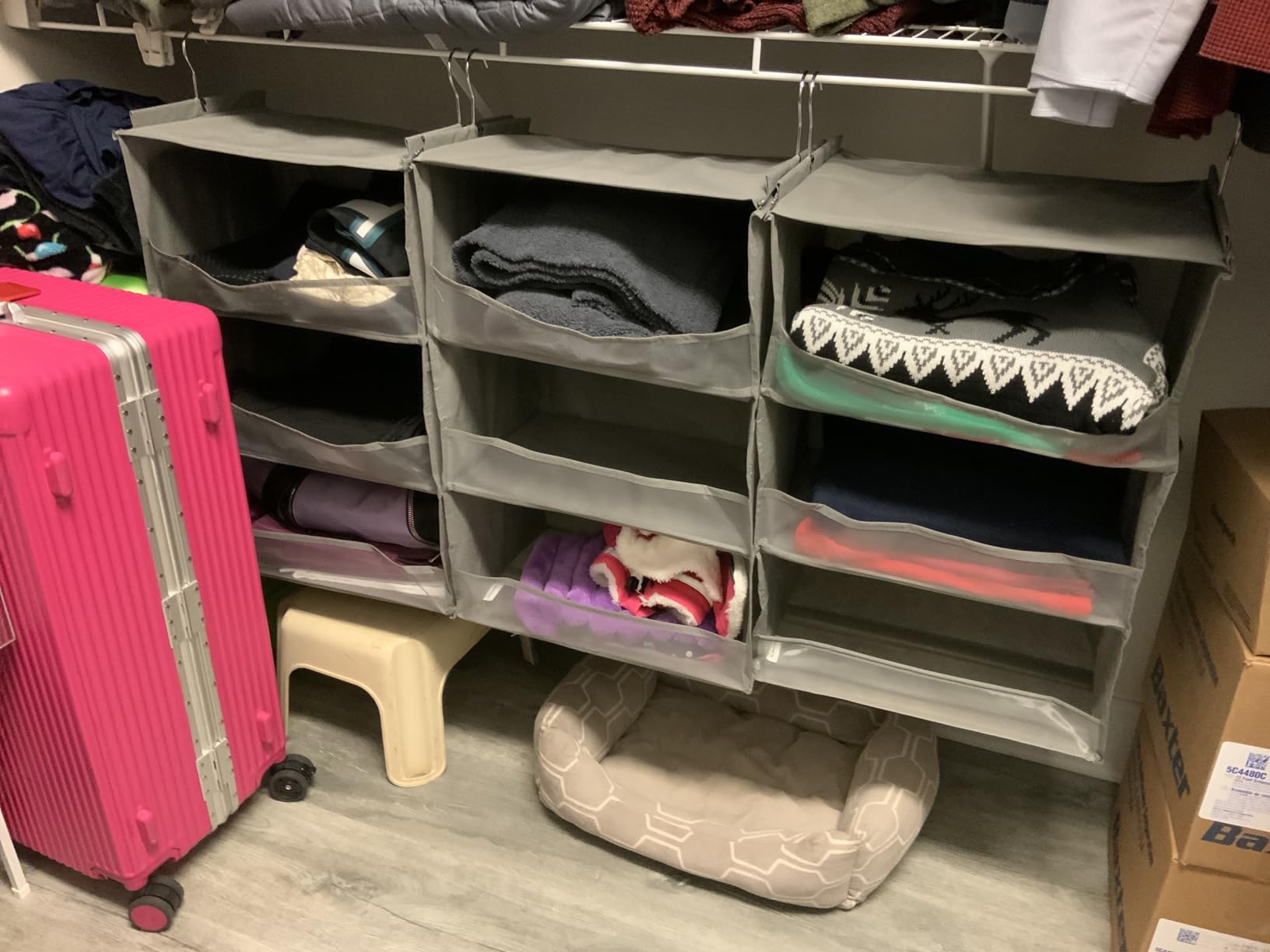 SONGMICS Hanging Closet Organizer, 6-Tier Fabric Storage Shelf, Separable Closet Hanging Shelf with Side Pockets, Foldable, Metal Hooks and Bamboo Inserts, Dove Gray URCH007G01 customer photo 2