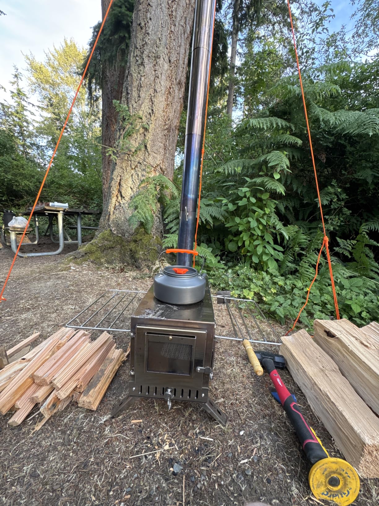 unho Stainless Hot Tent Stove Crack-Resistant Ceramic Glass Outdoor Camping Portable Wood Stove 6 Stainless Chimney Pipes for Heating & Cooking, Ice Fishing Winter Warmth customer photo 1