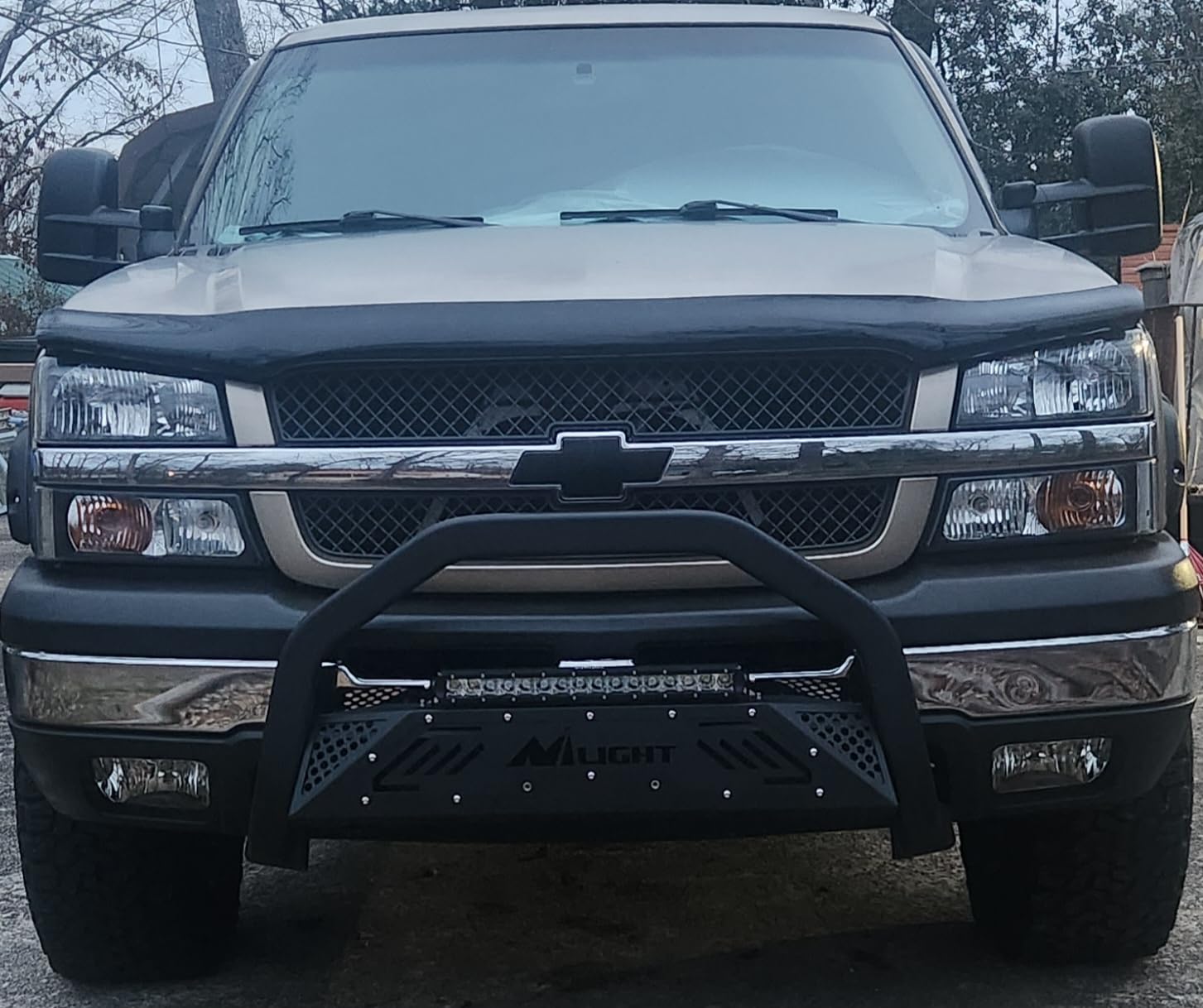 Nilight Bull Bar with Light fits 2007-2018 Chevy Silverado GMC Sierra 1500, 2007-2020 Chevy Tahoe Suburban&Yukon/Yukon XL Front Bumper Grille Brush Push Guard with Skid Plate Licence Plate Hole Black customer photo 2