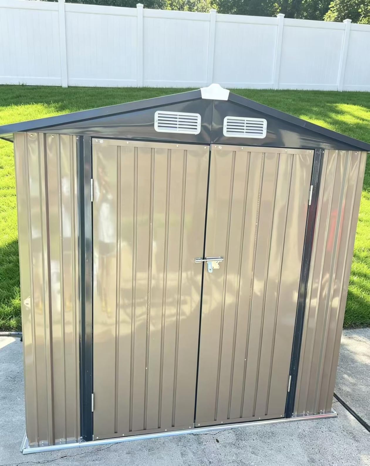 Aoxun 6.2x4 FT Shed Outdoor Storage Shed, Brown | Metal Shed with Lockable Doors & Slooping Roof Garden Tool Shed for Backyard, Patio, Poolside customer photo 2