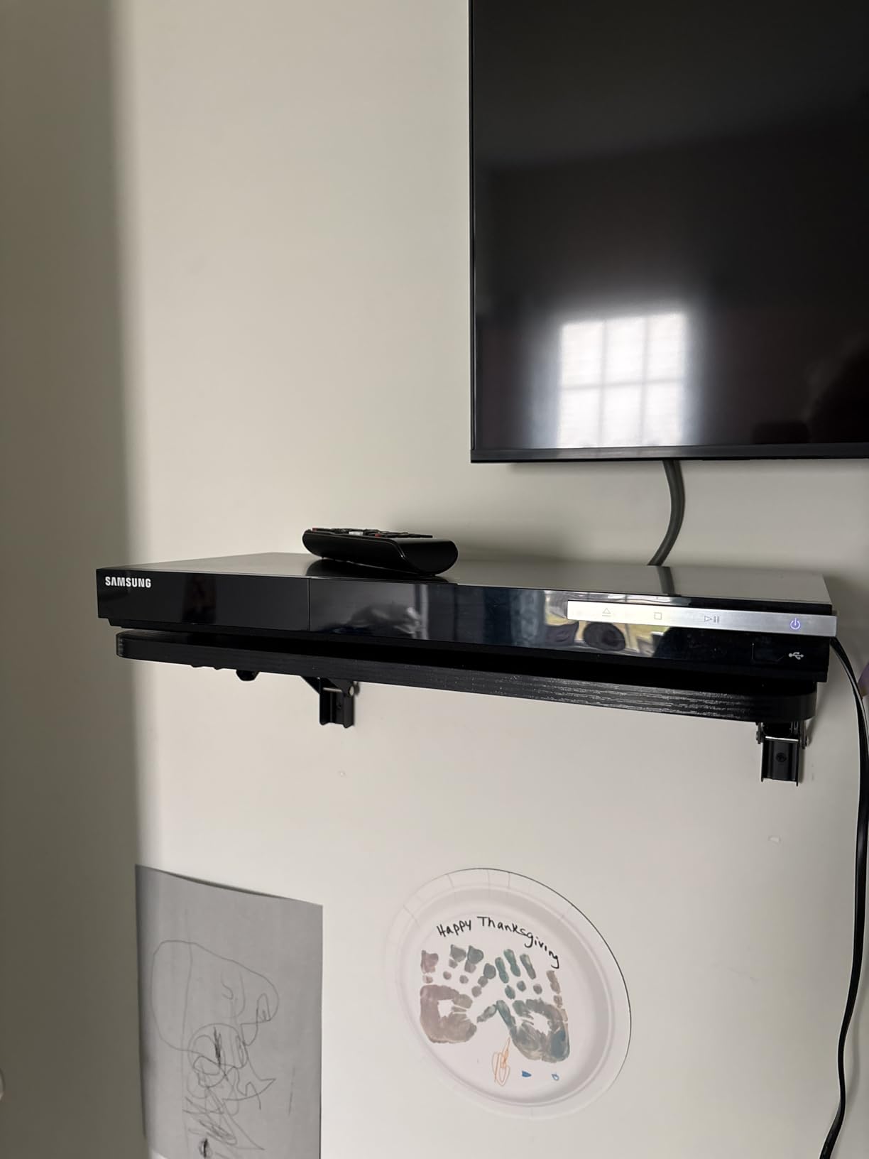 Projector Shelf for Wall, Foldable Floating TV Shelf, Rustic Brown | Wall Mount DVD Shelf with Heavy-Duty Brackets Under TV for Cable Box, Games Console, 16.5 x 11 Inches customer photo 2