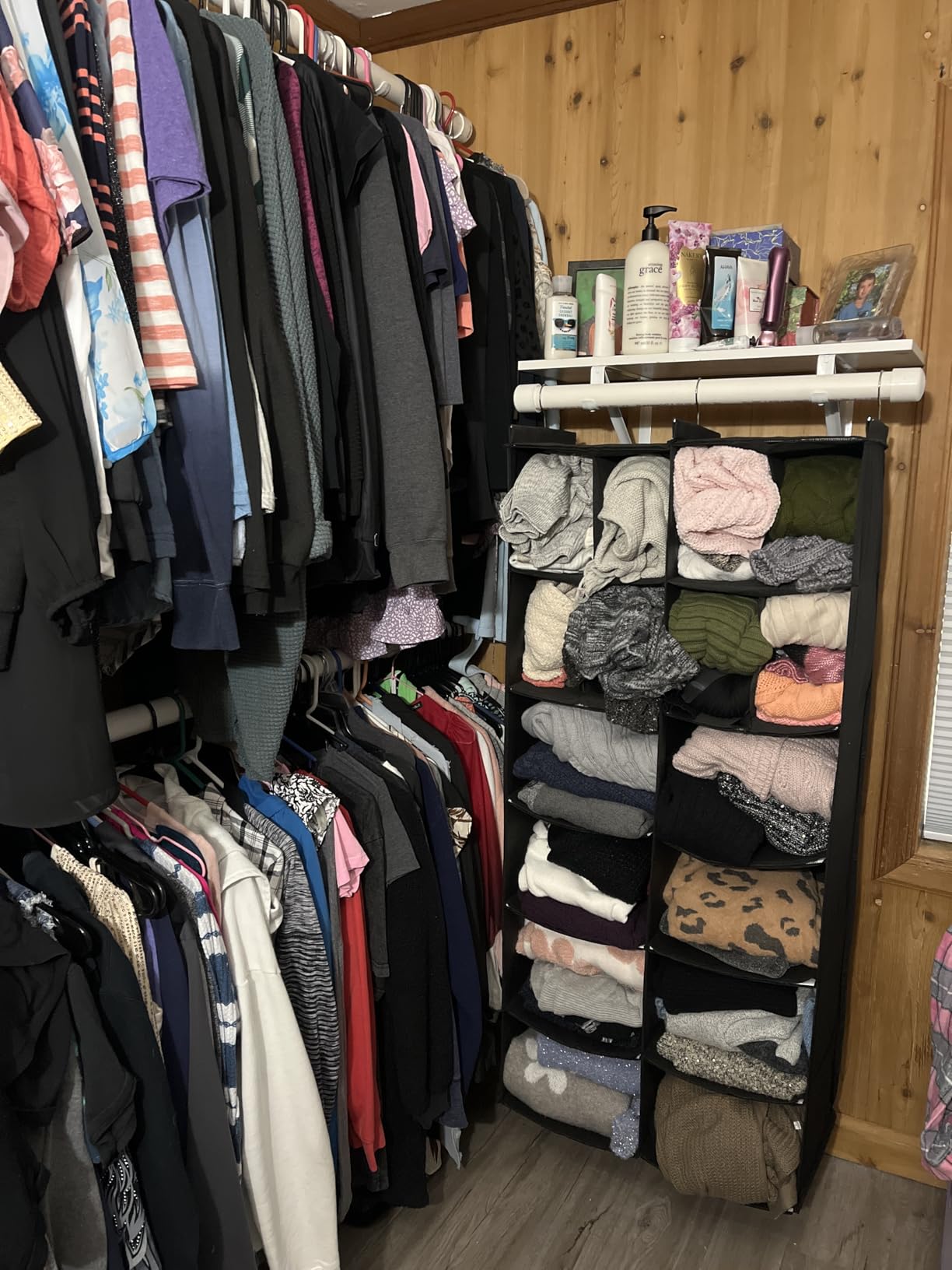 6 Tier Hanging Closet Organizer, 16 Compartments Dual Row Storage, Grey | Closet Organizers and Storage with Large & Small Pockets, 3 Sturdy Hooks Support Heavy Loads, Ideal for Dorm, Garment Rack customer photo 2