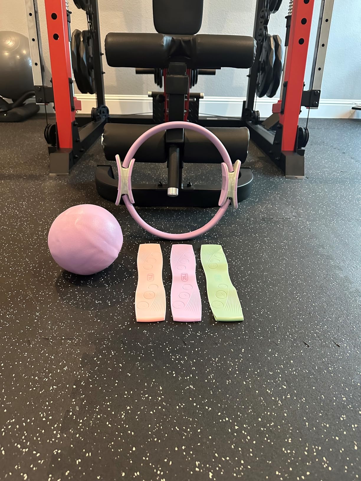 Pilates Ring Set: 35cm Magic Circle with Dual Padded Handles, Pilates Mini Ball, and Resistance Bands (15, 25, 35 lbs) for Strength, Flexibility, Stability, and Body Toning customer photo 1