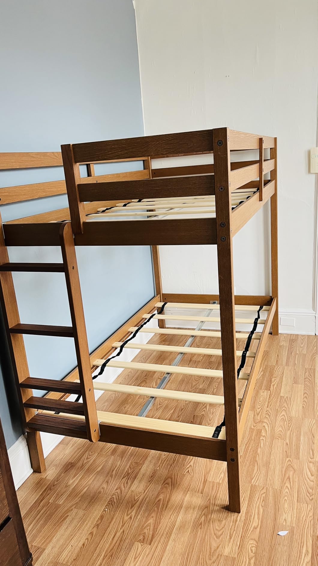 Grain & Grove Bear Twin Over Twin Bunk Bed, Oak Embossed Pecan | Color-Matched Hardware, Metal Support Bar, Engineered Wood, Flexible Design, Easy Assembly, Guardrails customer photo 2
