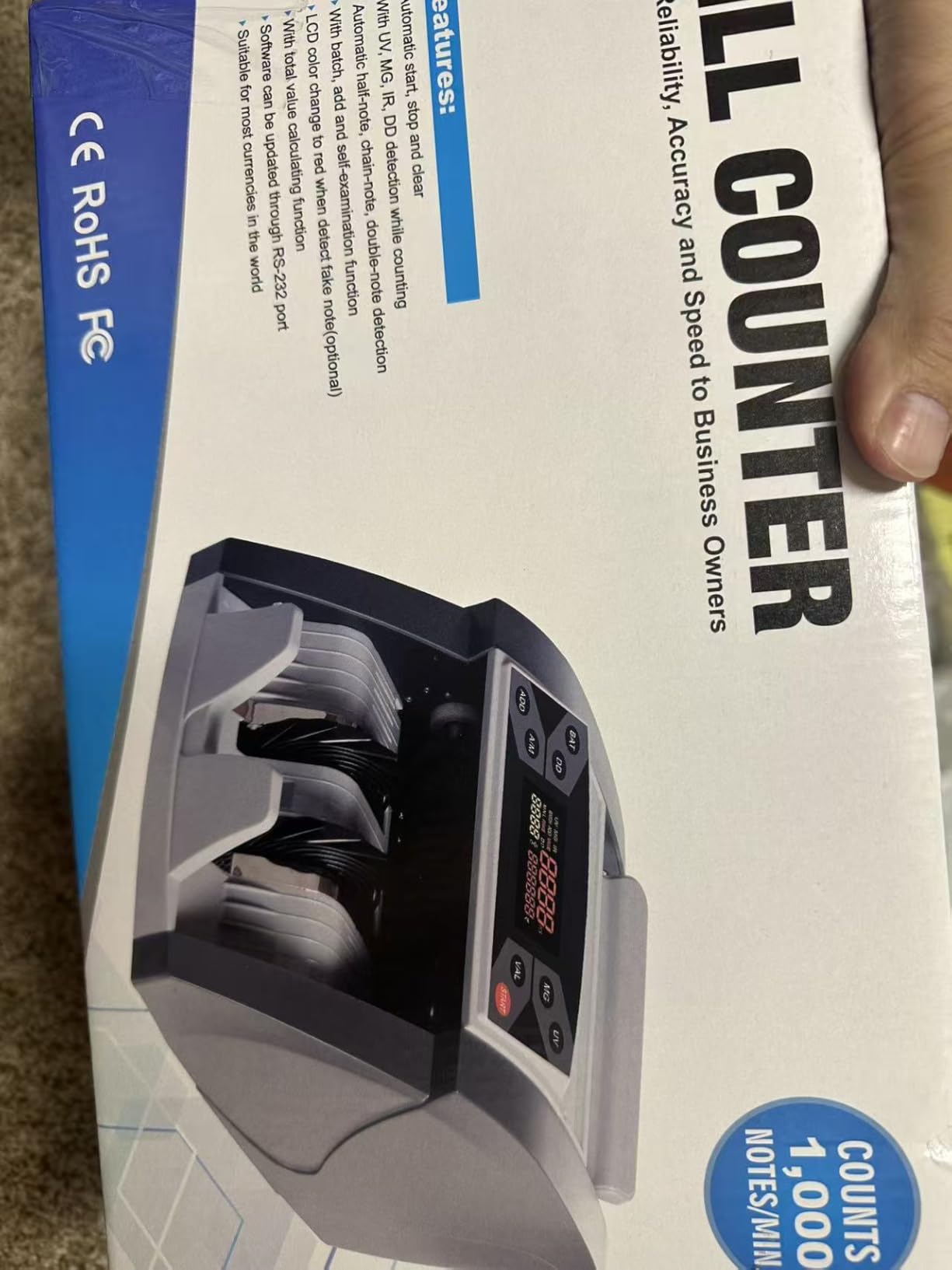 Money Counter Machine Pro with Value Count for Dollar Euro Accurate 110V | Large, Low-noise, Jam-free, HD LCD, Cash Counting Machine with Add and Batch Modes, Counterfeit Bill Detectors for Stores Markets customer photo 2