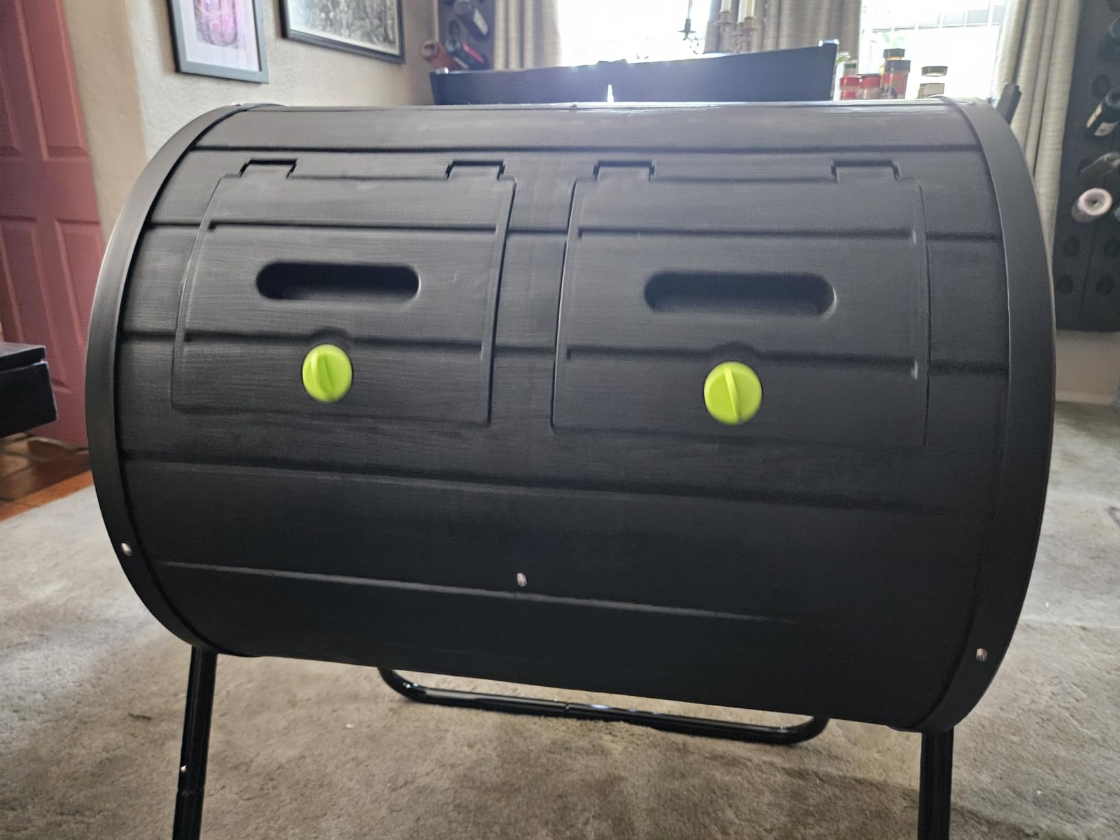 PatioZen Dual Chamber Tumbling Composter 45 Gallon Large Outdoor Tumbling Composter Efficient Batch Composting Easy Turn Design (Black,45 Gal) customer photo 1