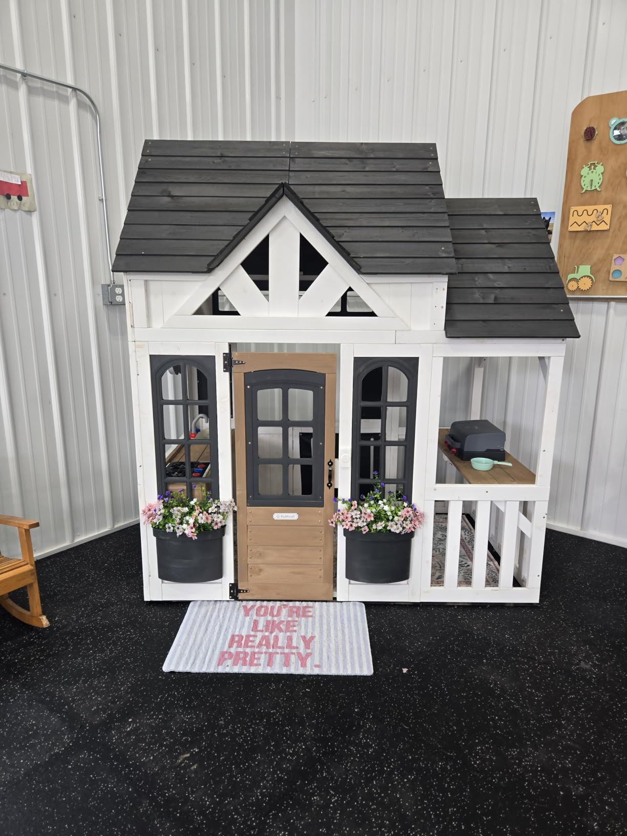 KidKraft Lantana Lane Wooden 6-ft. Tall Playhouse with Secret Door | White Wooden Outdoor House, Tall Enough for an Adult, BBQ Grill, Clock, Chalkboards, Planter Boxes customer photo 1