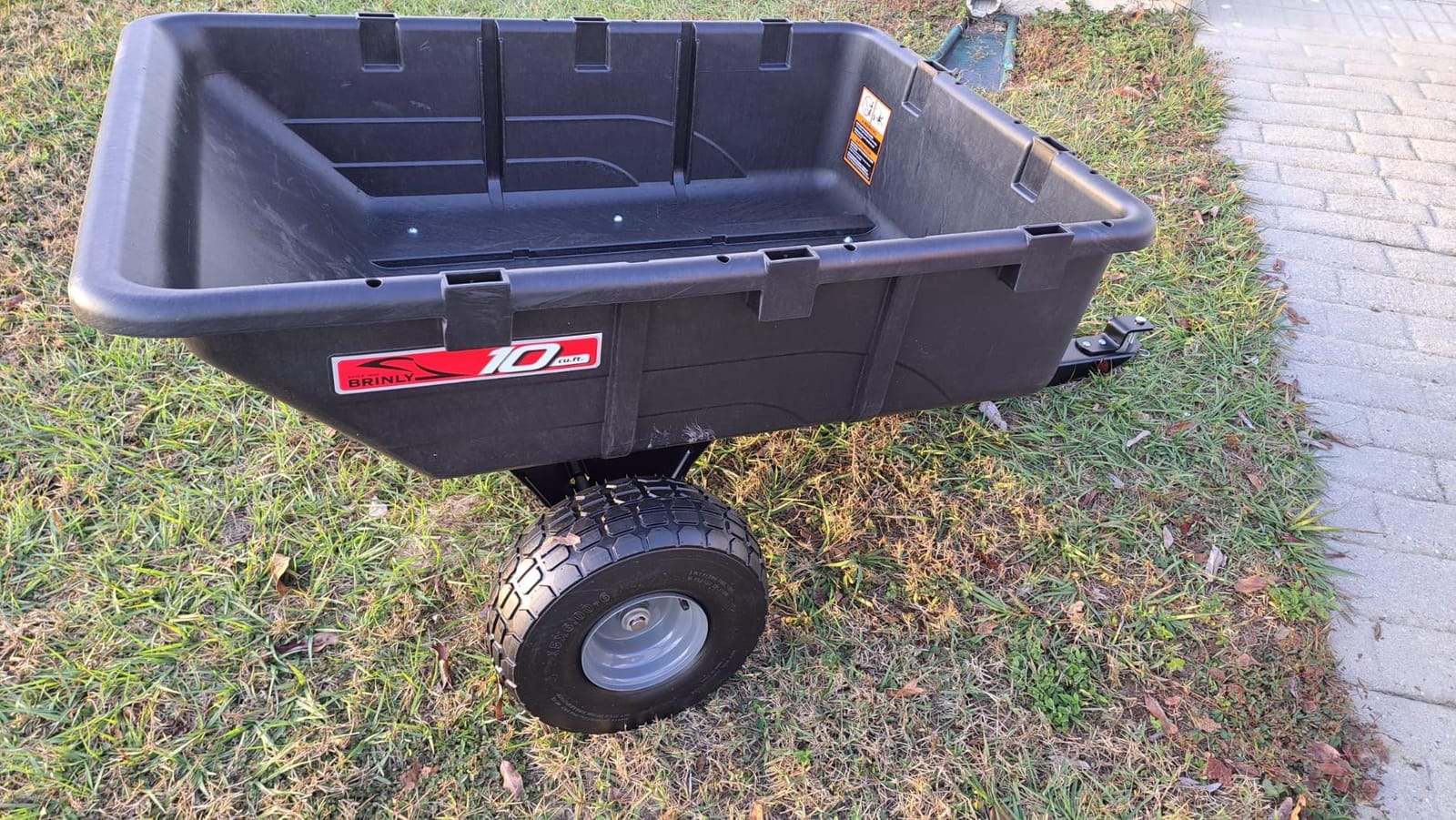 Brinly 10 cu.ft. 650lb Heavy Duty Tow-Behind Poly Utility Cart & Dump Trailer with Magnetic Hitch Pin & Compression Molded Bed customer photo 2