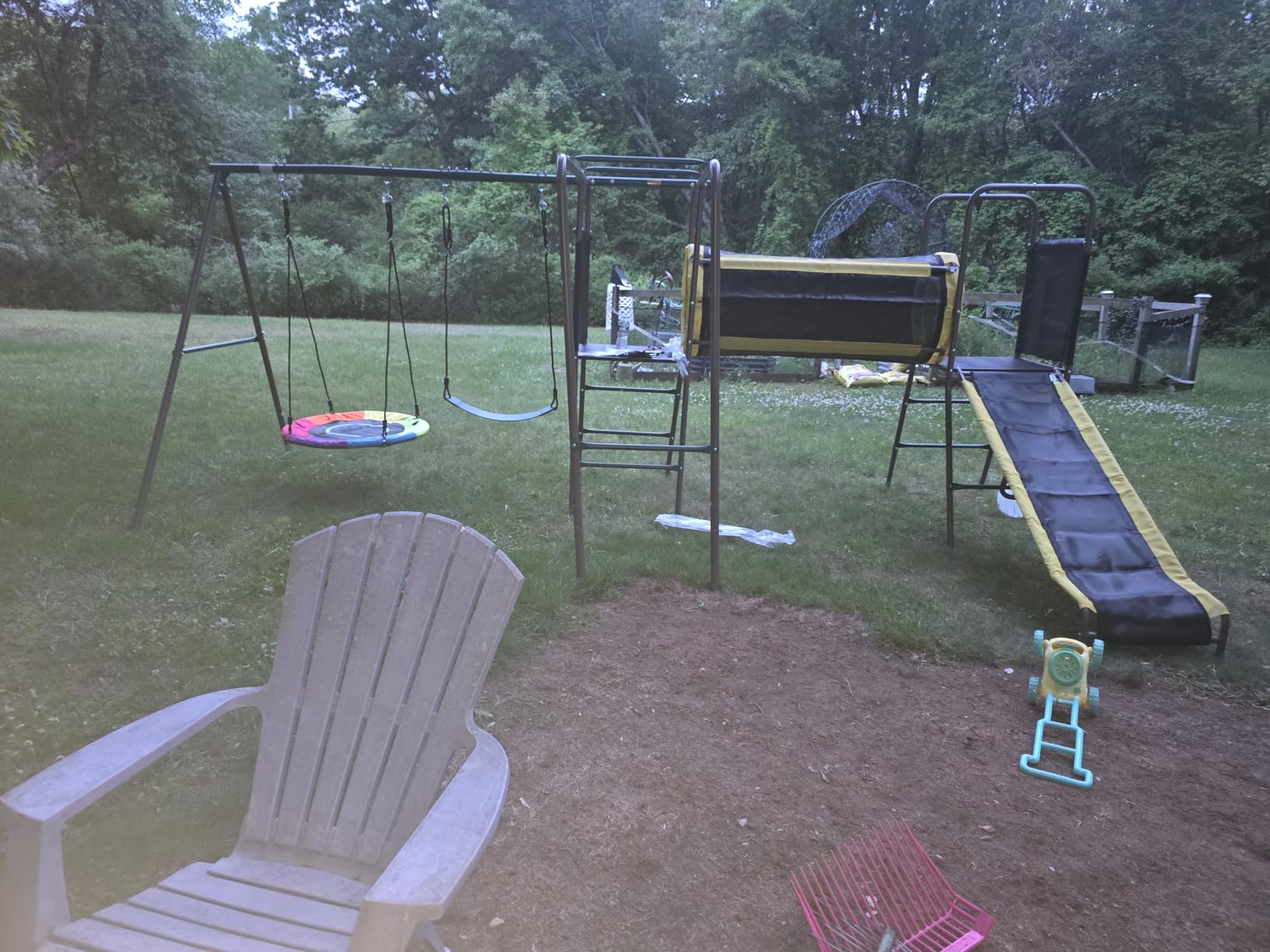 Swing Set with Slide, Crawl Tunnel and Monkey Bars for Backyard | 5 in 1 Jungle Gym Outdoor: Saucer Swing + Belt Swing + Slide + Tunnel + Monkey Bar, Galvanized Pipe, ASTM | CPSC Compliant customer photo 1