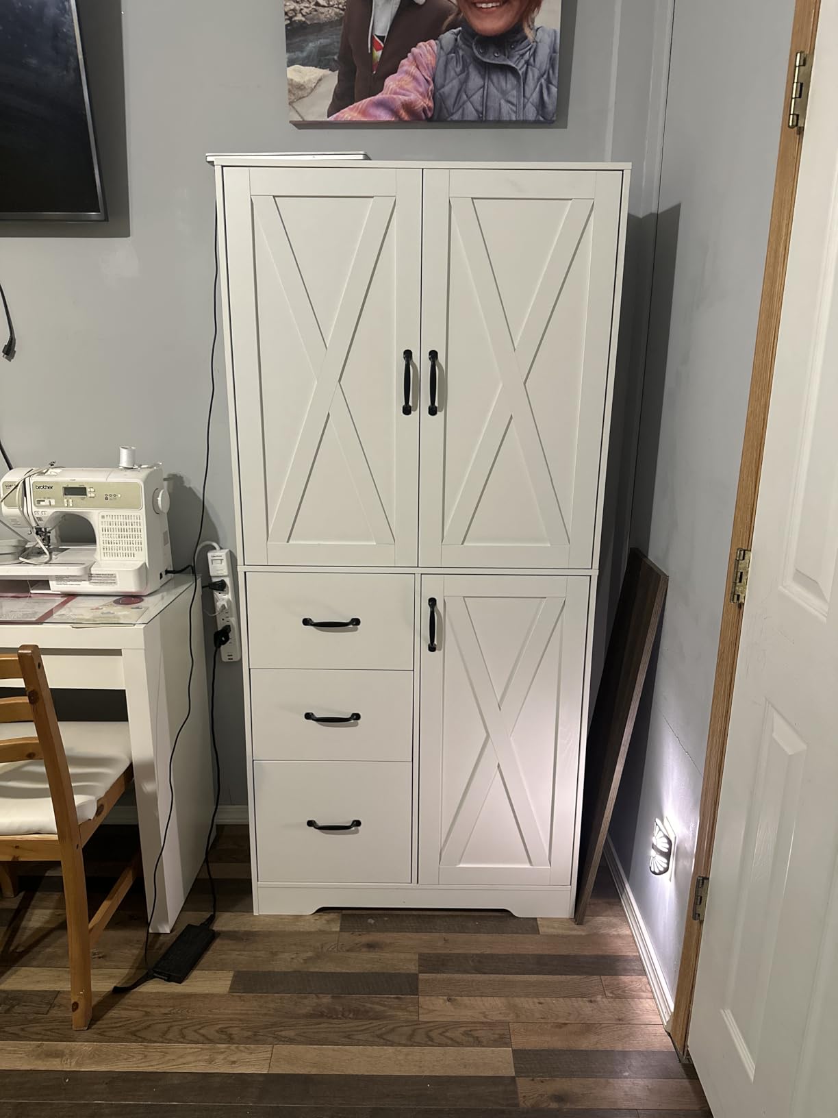 IRONCK Pantry Cabinet, Kitchen Storage Cabinet with 3 Door & Drawer, White, Adjustable Shelf, 67.5
