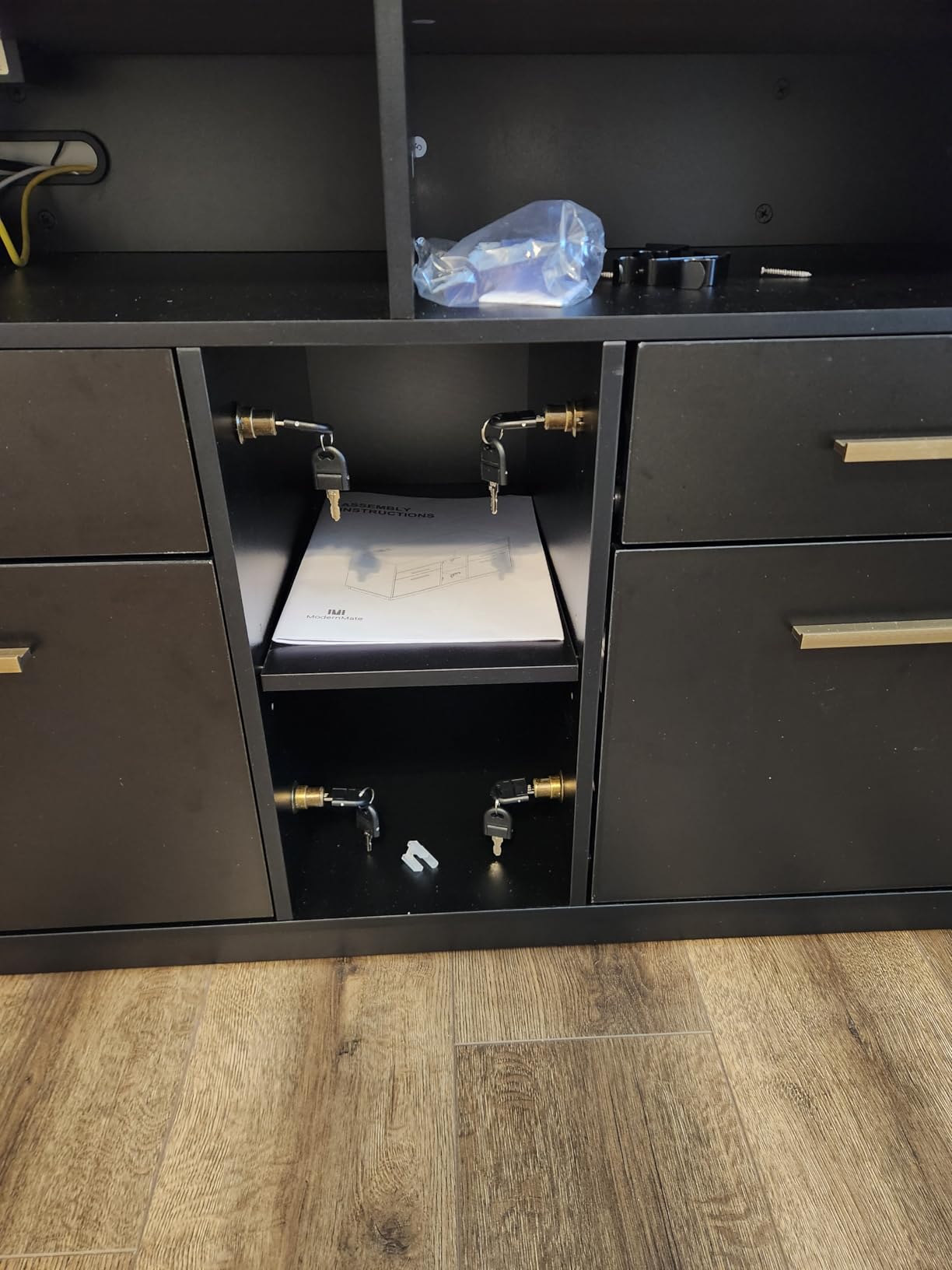 4 Drawer File Cabinet with Lock, Filing Cabinet for Home Office | Office Credenza with File Drawers, Fits A4/Letter Size, Printer Stand with Storage & Power Strip, Black Walnut customer photo 1