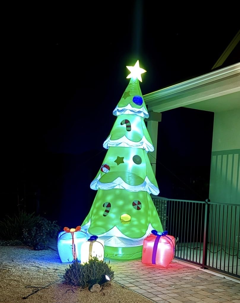 12FT Christmas Tree Inflatables, Giant Blow Up Christmas Tree Decorations with Rotating Snowflake Lights, Self-inflatable, Powerful Air Pump, LED Lighted customer photo 1