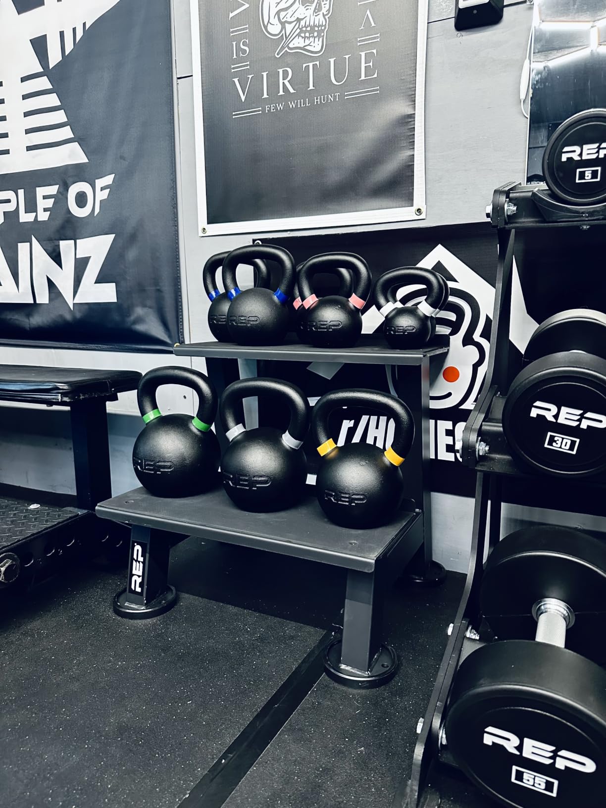 Gronk Fitness Kettlebell Rack | 2-Tier Heavy-Duty Weight Storage Shelf for Home Gym | Scratch-Resistant Padded Shelves | Organize Kettlebells, Dumbbells, and Gym Equipment | Easy Assembly customer photo 1