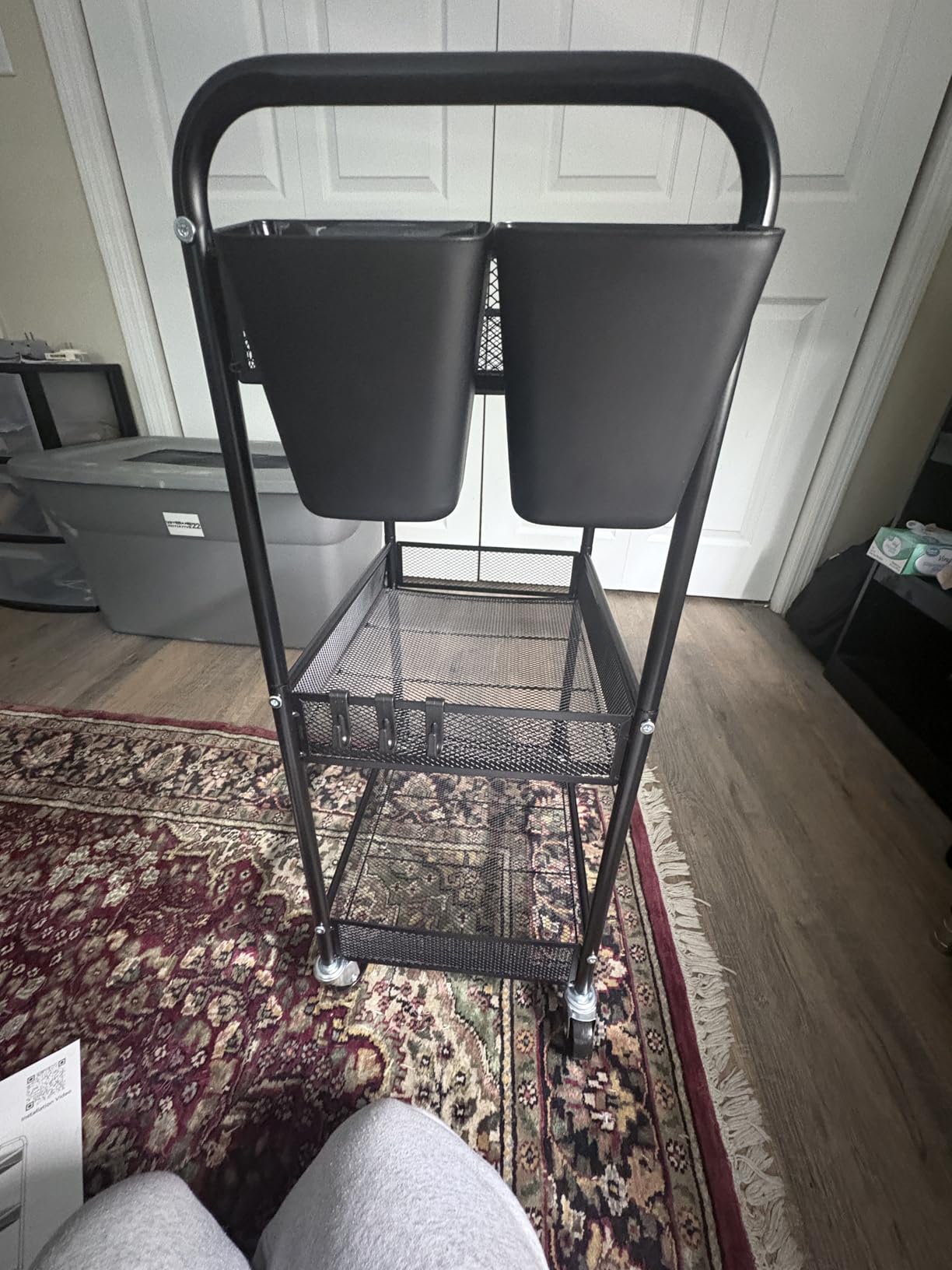 YASONIC 3 Tier Metal Rolling Cart, Black Utility Storage Cart with Wheels | Metal Mesh Craft Cart With Hooks & Hanging Cups, Ideal For Kitchen, Bathroom, Office, Dorm, Art Workspace, Bedside Storage customer photo 2