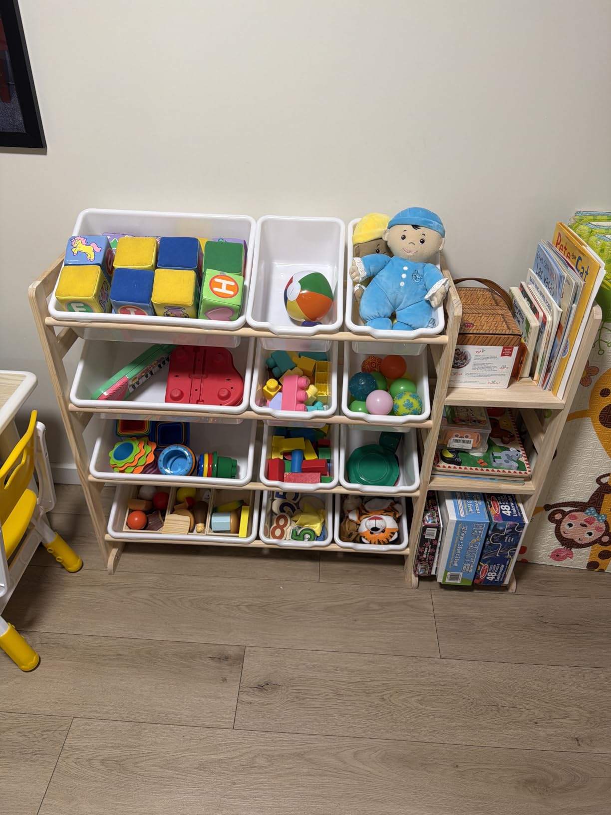 EXPERLAM Extra Large Toy Storage - Toy Storage Organizer, Wooden Toy Organizer with 6 Side Shelves and 12 Bins, 3-in-1 Bookshelf for Kids Rooms, Playroom, Nursery, White customer photo 2