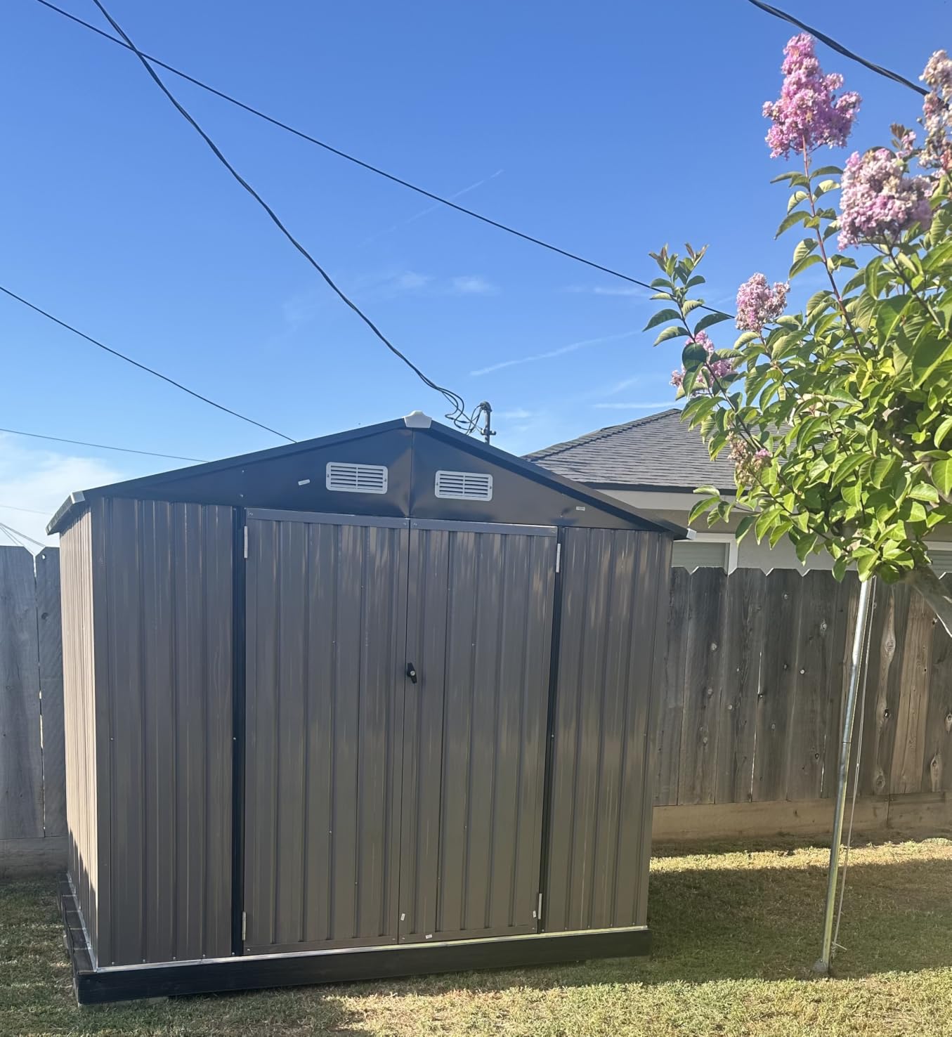 Aoxun 7.3'x5.3' Shed with Floor Galvanized Steel Outdoor Storage Shed Brown | Metal Garden Shed with Double Doors, Moisture-Proof Floor & Ventilation, Sloped Roof for Garden, Patio, Backyard customer photo 1