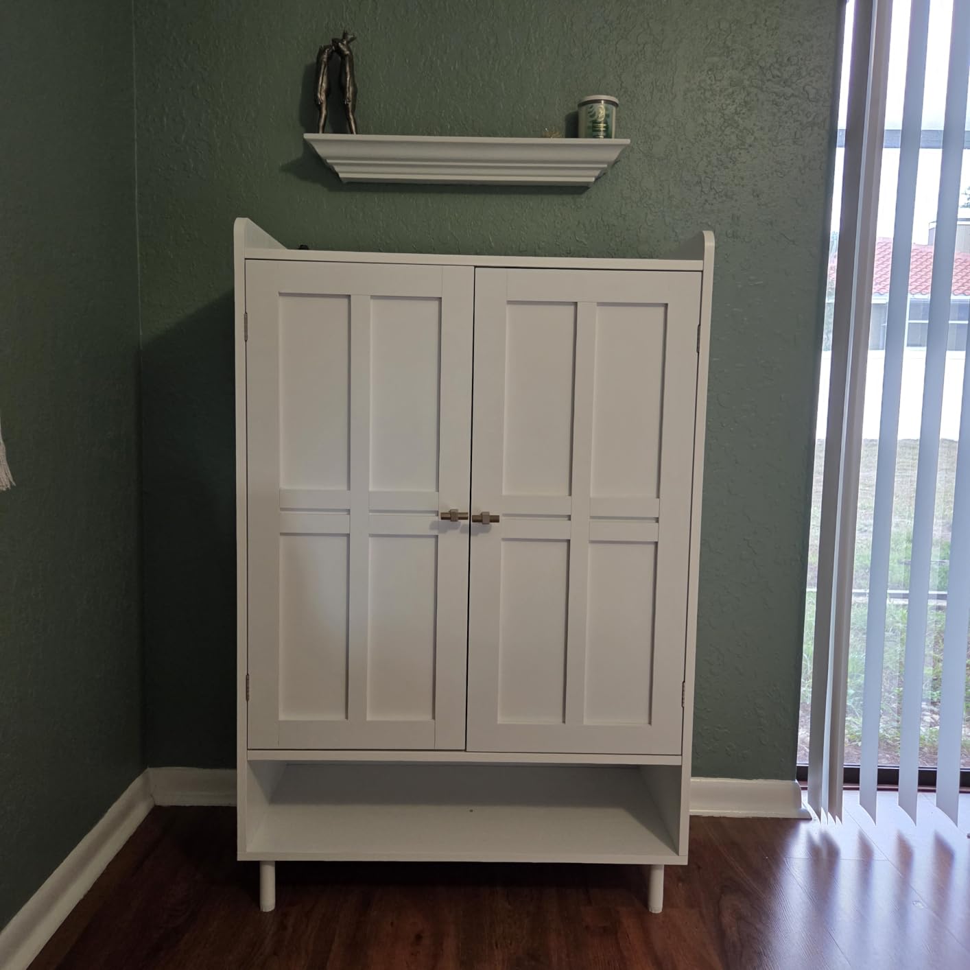 Shoe Cabinet with Cross Molding Doors, 6-Tier Storage, White, 45'' Tall Shoe Storage Organizer with 3 Adjustable Shelves & Metal Legs, Freestanding Wood Shoe Rack for Entryway, Front Door customer photo 1