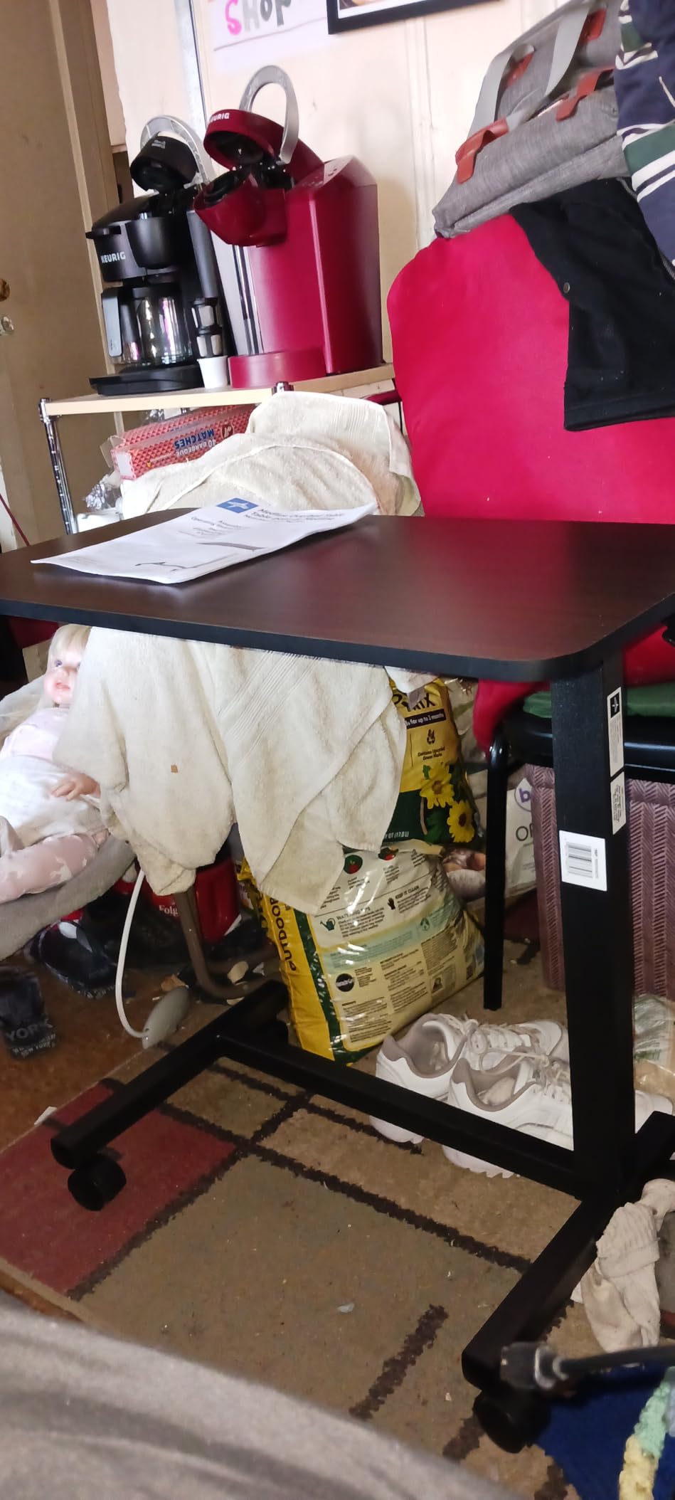 DR. DUNLEY Adjustable Overbed Table on Wheels - Height Adjustable from 30
