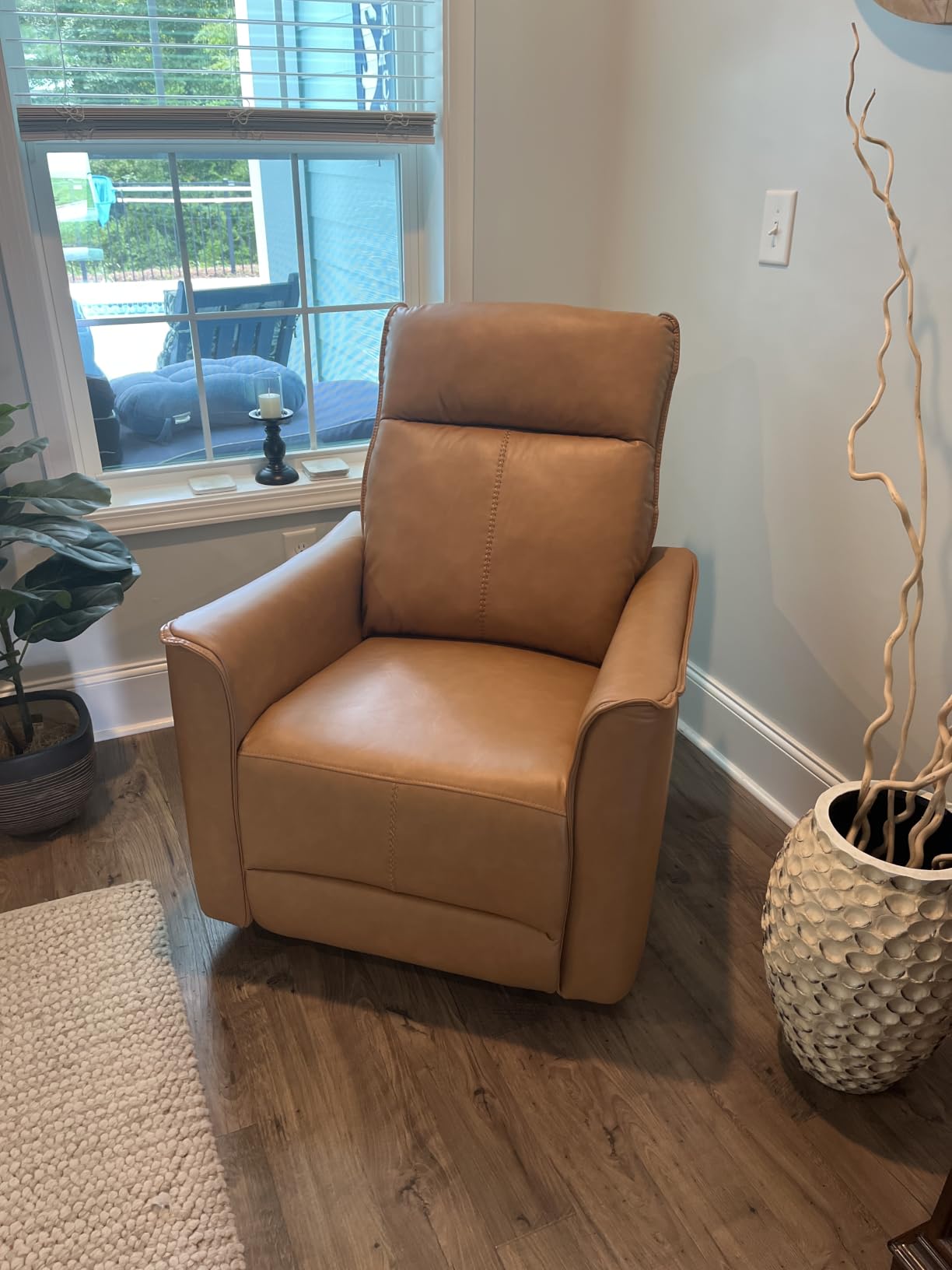 Swivel Rocker Recliner, Glider Rocking Chair, Nursing Chairs Swivel Glider Recliners with Soft Backrest, Leathaire Manual Reclining Sofa for Living Room Bedroom Apartment, Brown customer photo 1