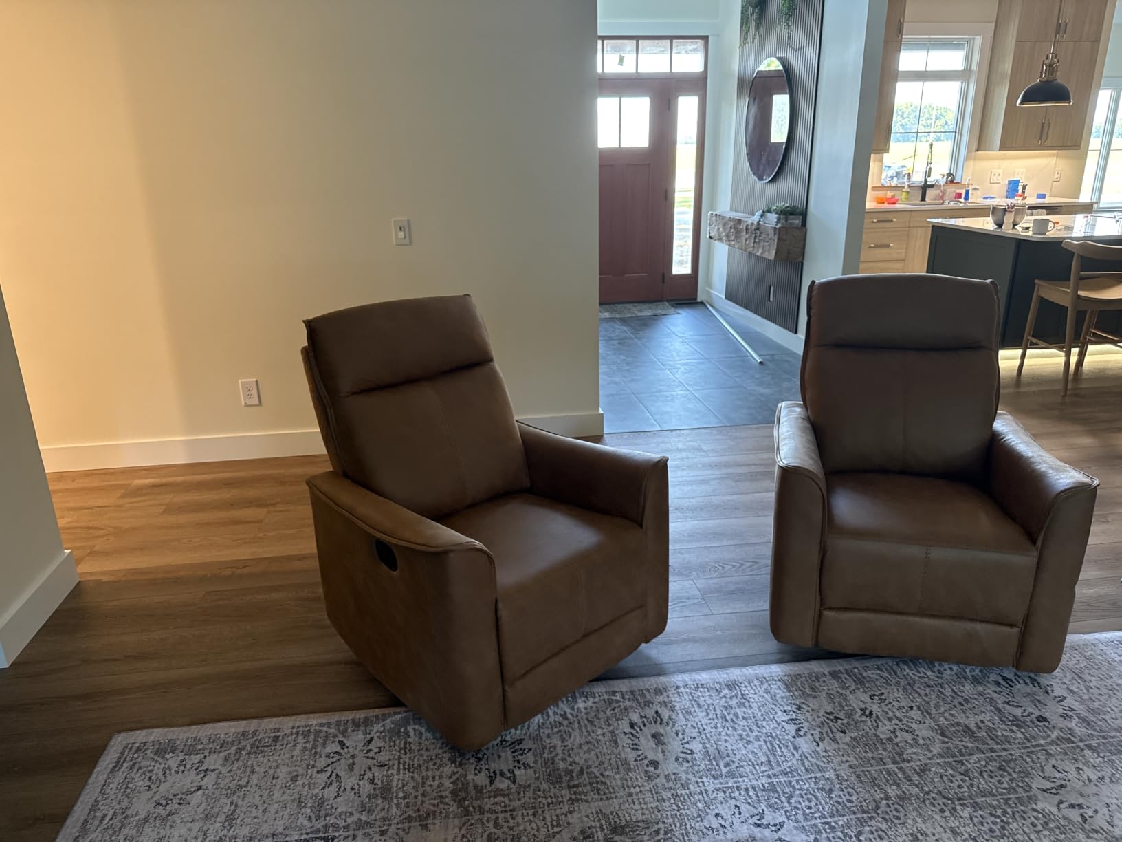 Swivel Rocker Recliner, Glider Rocking Chair, Nursing Chairs Swivel Glider Recliners with Soft Backrest, Leathaire Manual Reclining Sofa for Living Room Bedroom Apartment, Brown customer photo 2
