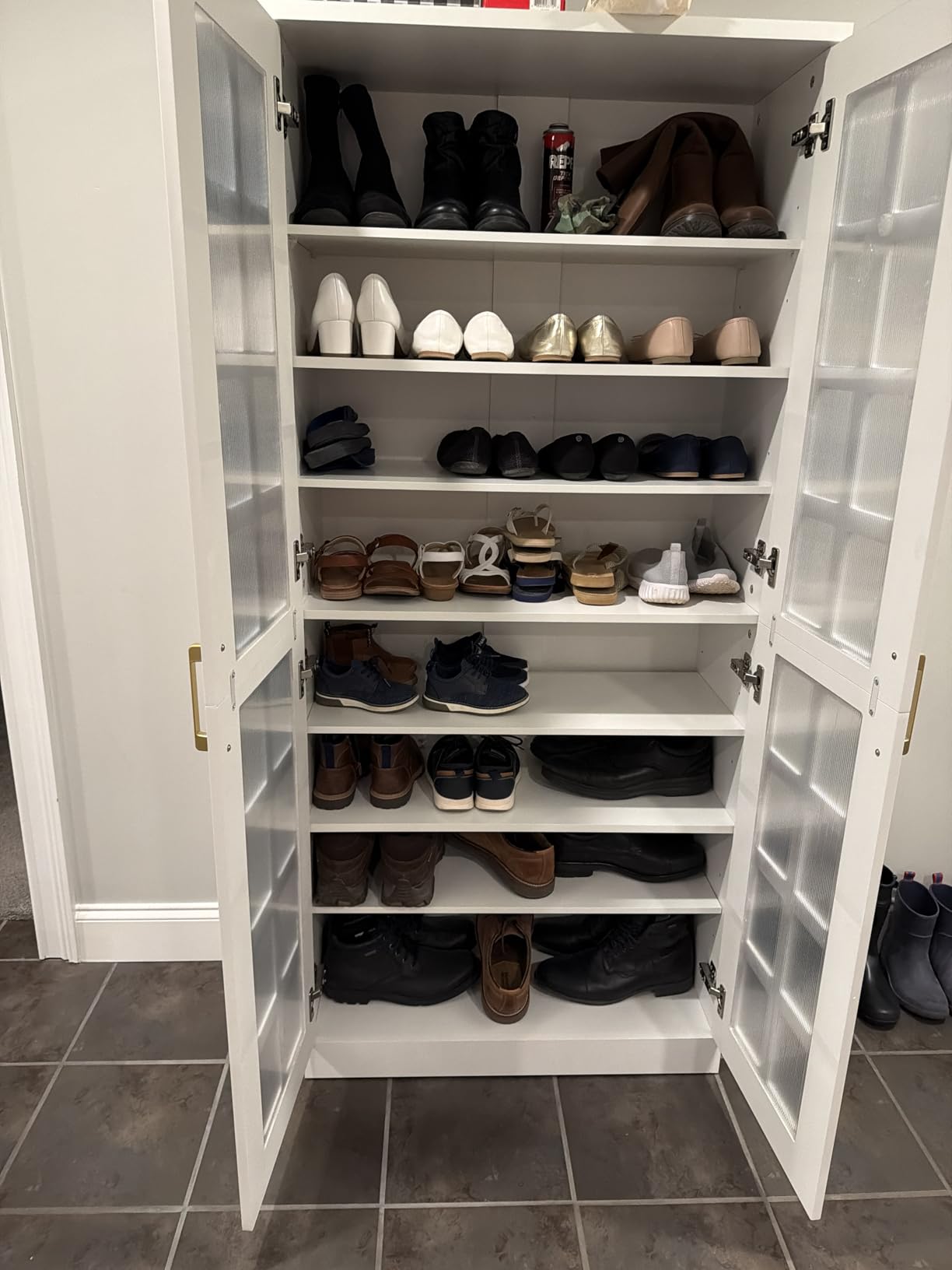 Tribesigns Tall Shoe Cabinet with Doors, 8-Tier Modern Shoe Storage Cabinet, Shoe Rack Cabinet with Adjustable Shelves, Stable and Sturdy, Tall Shoe Organizer for Entryway, Hallway, Closet, White customer photo 1