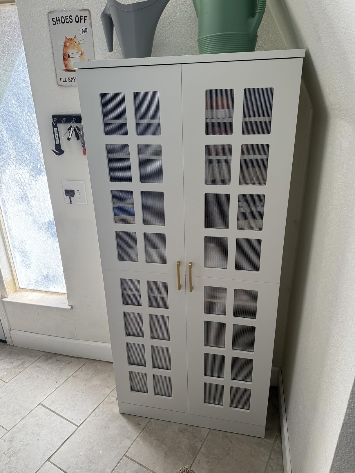 Tribesigns Tall Shoe Cabinet with Doors, 8-Tier Modern Shoe Storage Cabinet, Shoe Rack Cabinet with Adjustable Shelves, Stable and Sturdy, Tall Shoe Organizer for Entryway, Hallway, Closet, White customer photo 2