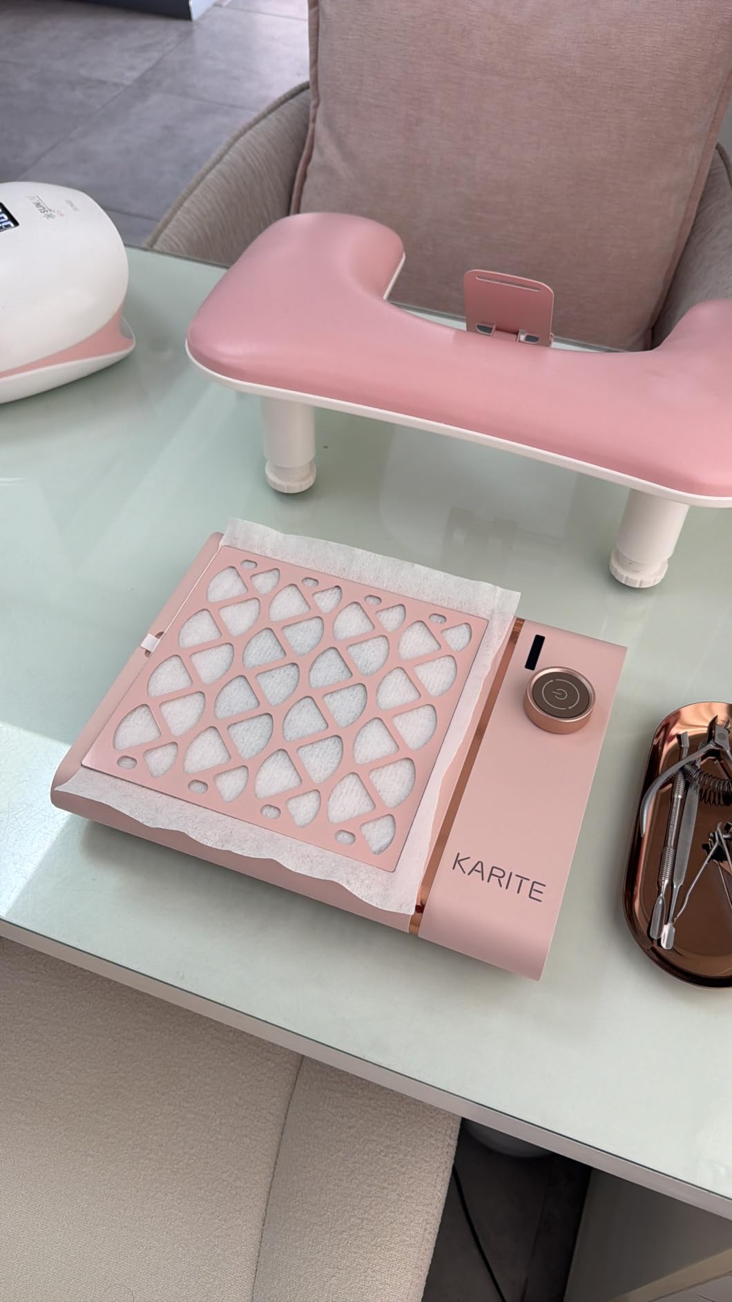 Karite Nail Dust Collector, Upgrade Vacuum Dust Collector with Filter & 30pcs Papers, 5000RPM Power Suction, 6000mAh Rechargeable Dust Collector Nail Tech, Cordless for Easy Use and Cleaning customer photo 1