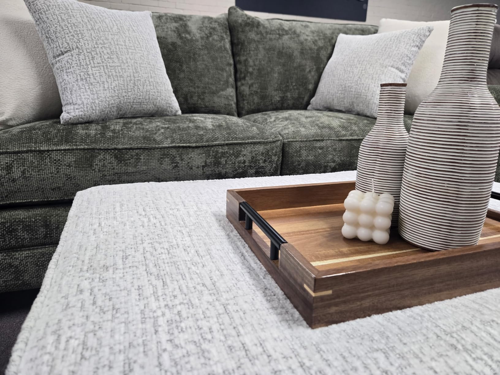 Fibogollo Acacia Wood Set of 2 Serving Tray with Metal Handles, Ottoman Decorative Trays Platter for Coffee Table, Living Room, Bar, Party customer photo 1
